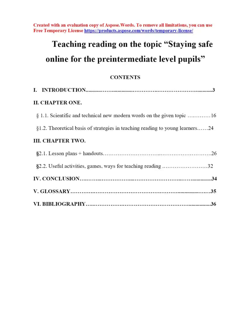 Teaching reading on the topic “Staying safe online for the preintermediate level pupils” 1