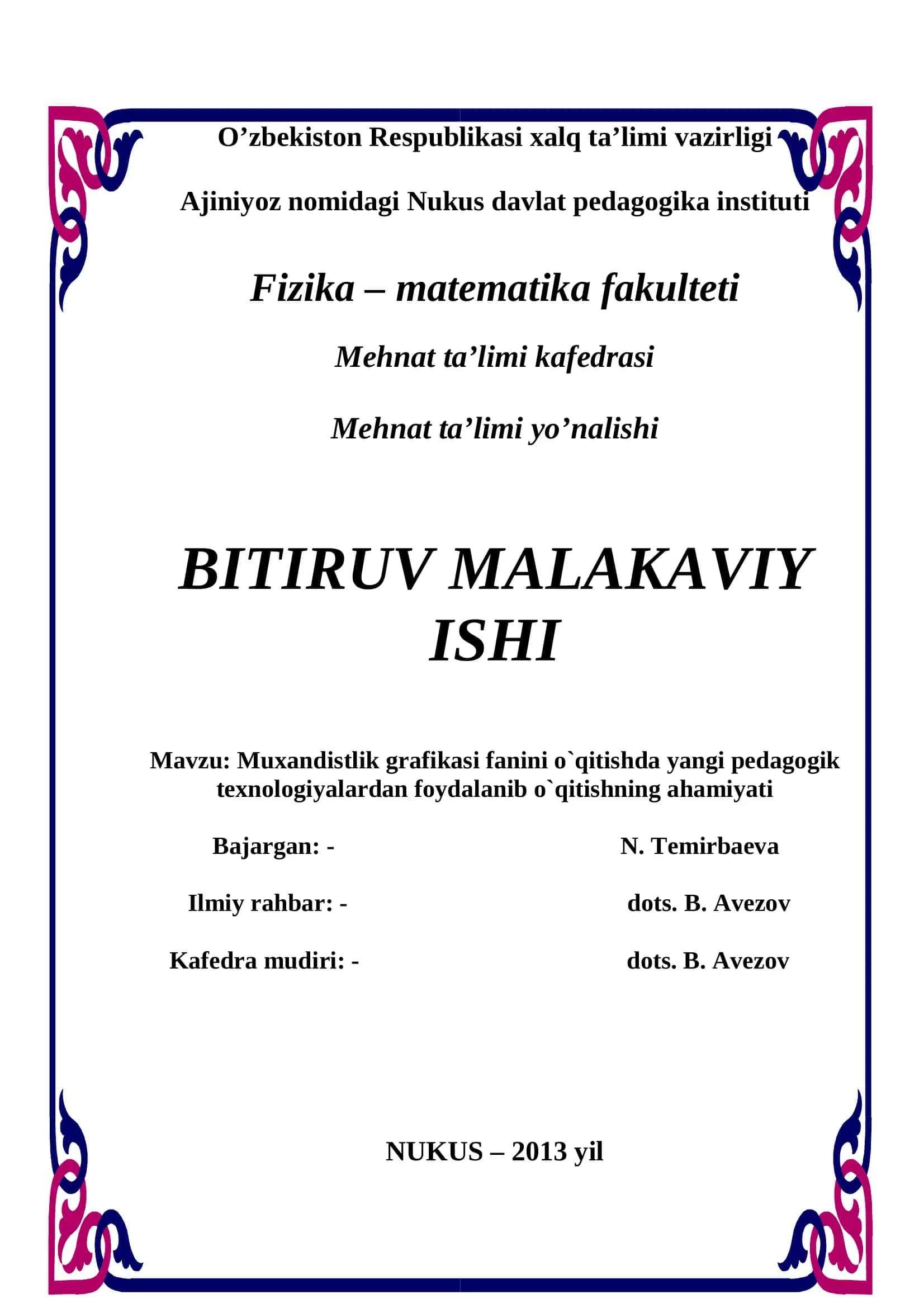 Mehmat ta'limi kafedrasi bitiruv malakaviy ishi 1