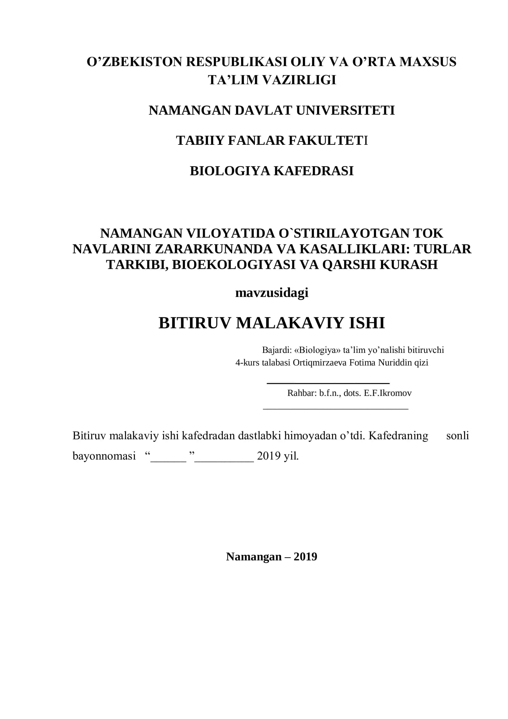 TOK NAVLARINI ZARARKUNANDA VA KASALLIKLARI: TURLAR TARKIBI, BIOEKOLOGIYASI VA QARSHI KURASH 1