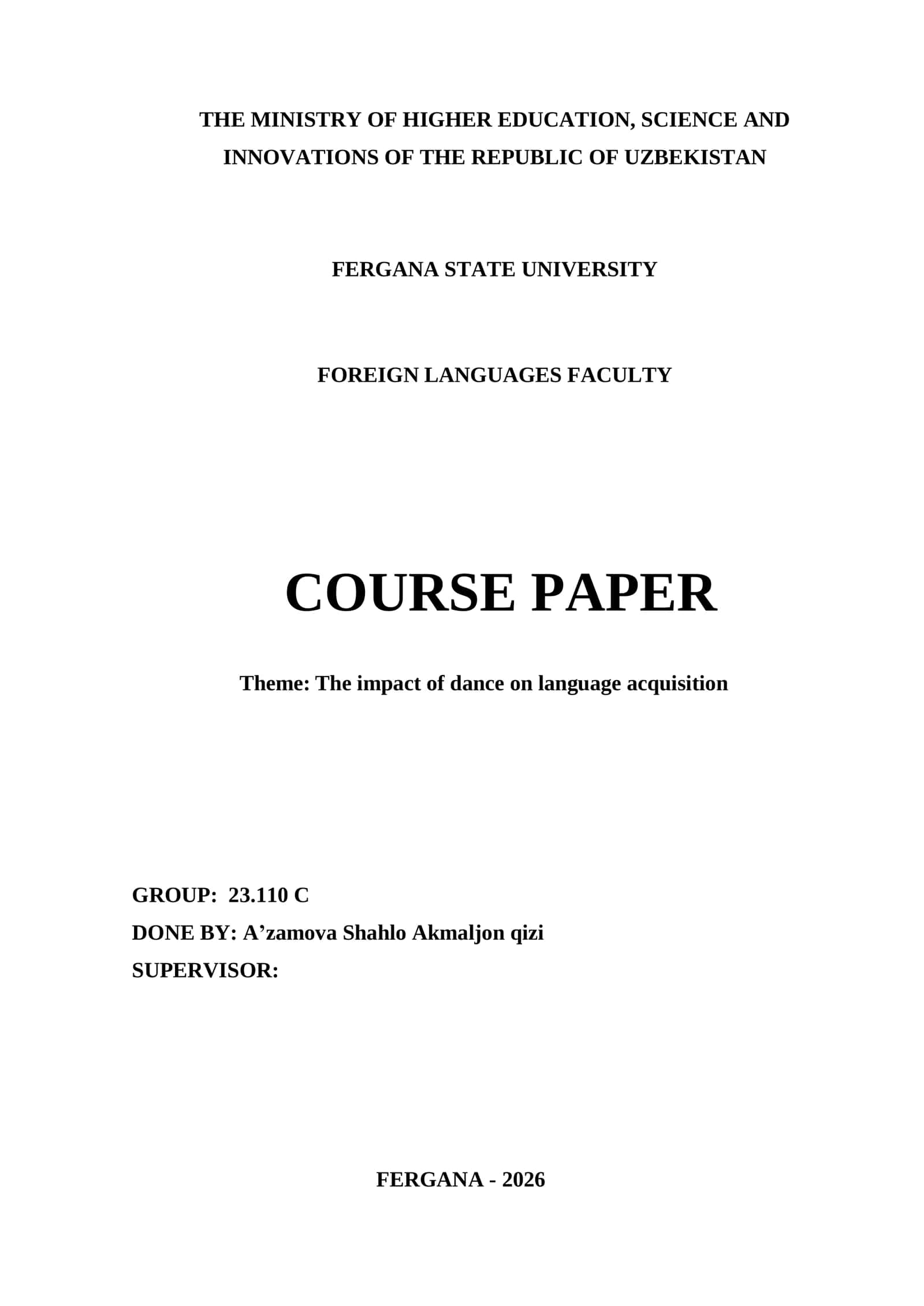 Course Paper on The Impact of Dance on Language Acquisition 1