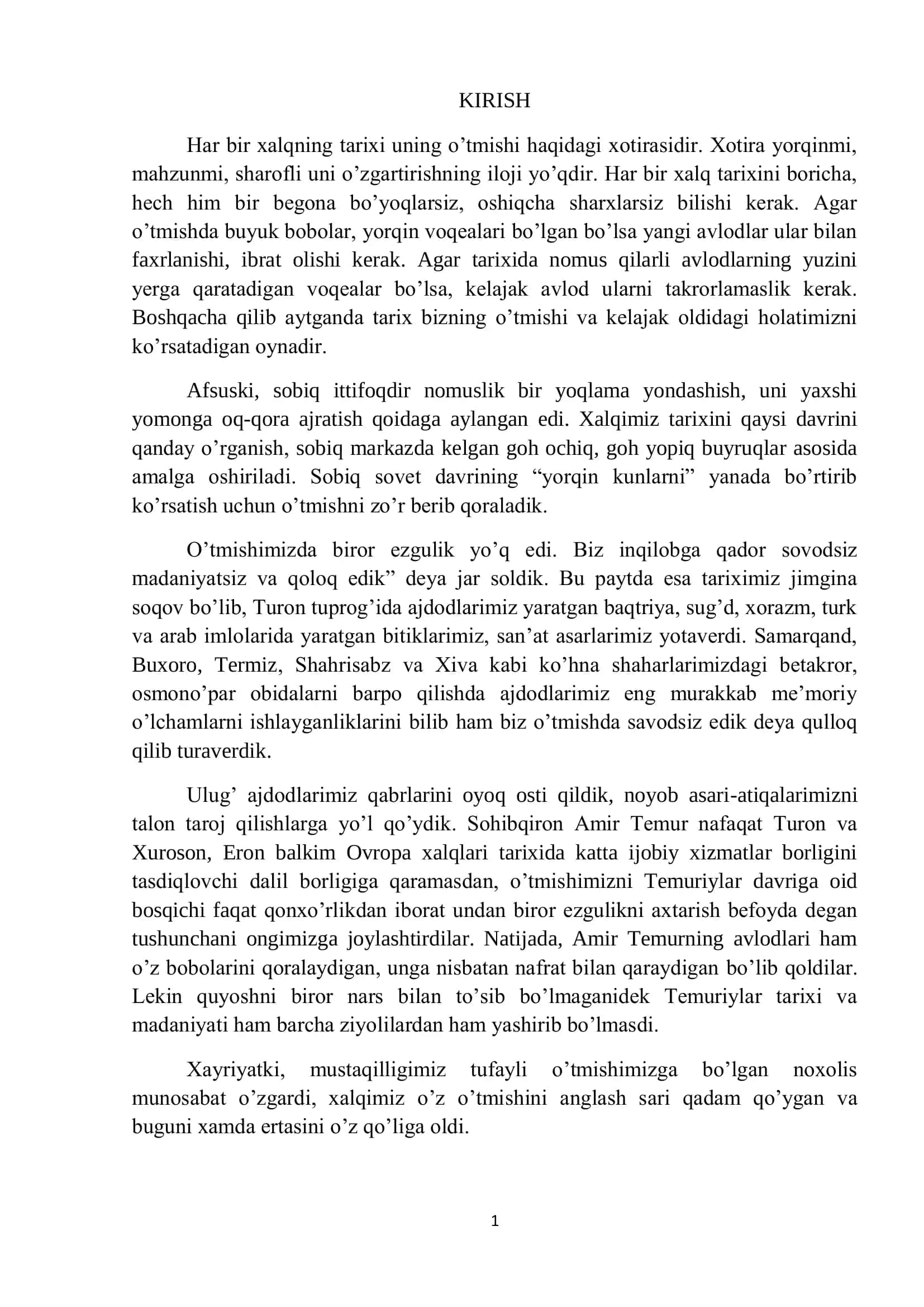 Tarix va tarixga oid vaziyotlar 1