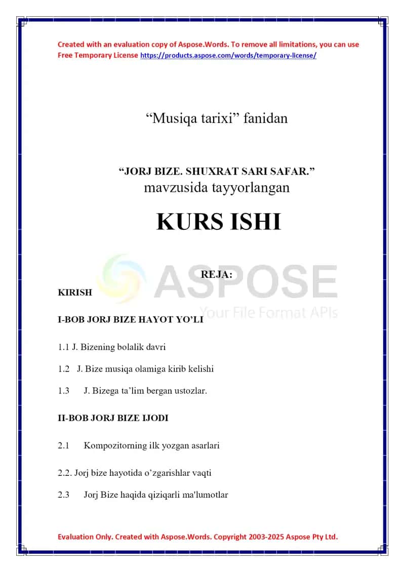 JORJ BIZE. SHUXRAT SARI SAFAR 1