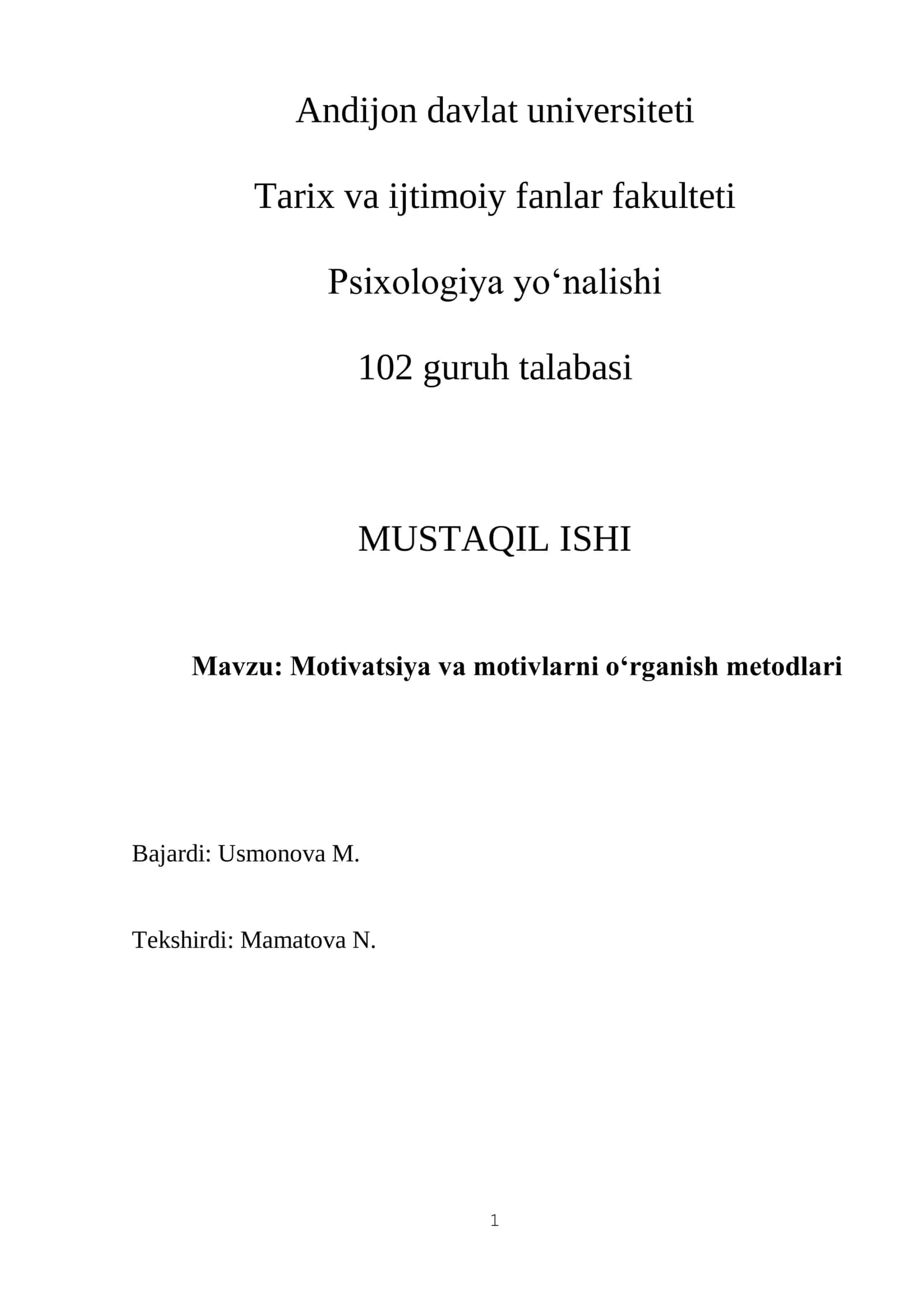 Motivatsiya va motivlarni o‘rganish metodlari 1