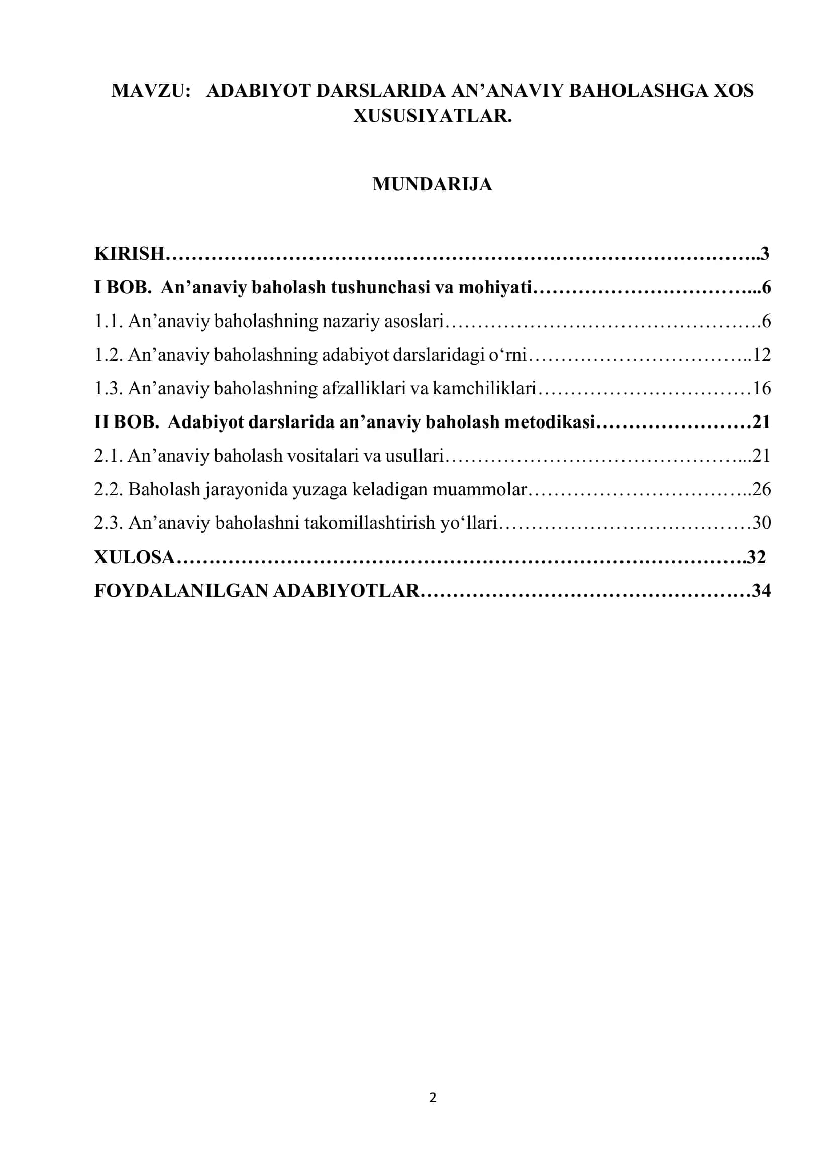 ADABIYOT DARSLARIDA AN’ANAVIY BAHOLASHGA XOS XUSUSIYATLAR 1