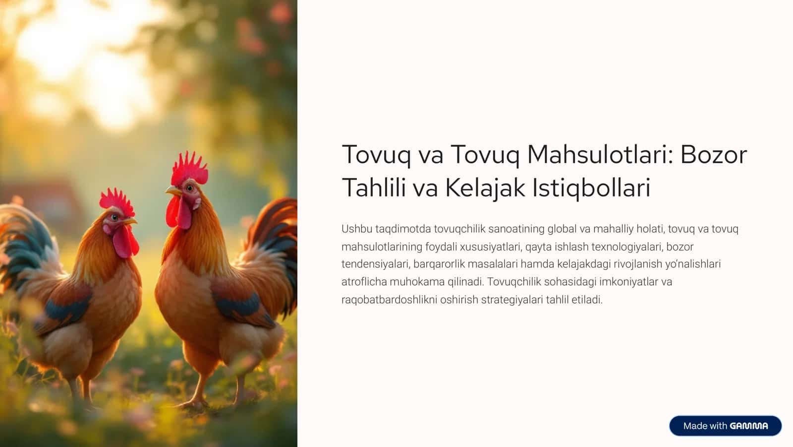 tovuq va tovuq mahsulotlari haqida qiziqarli slaydlar. 1