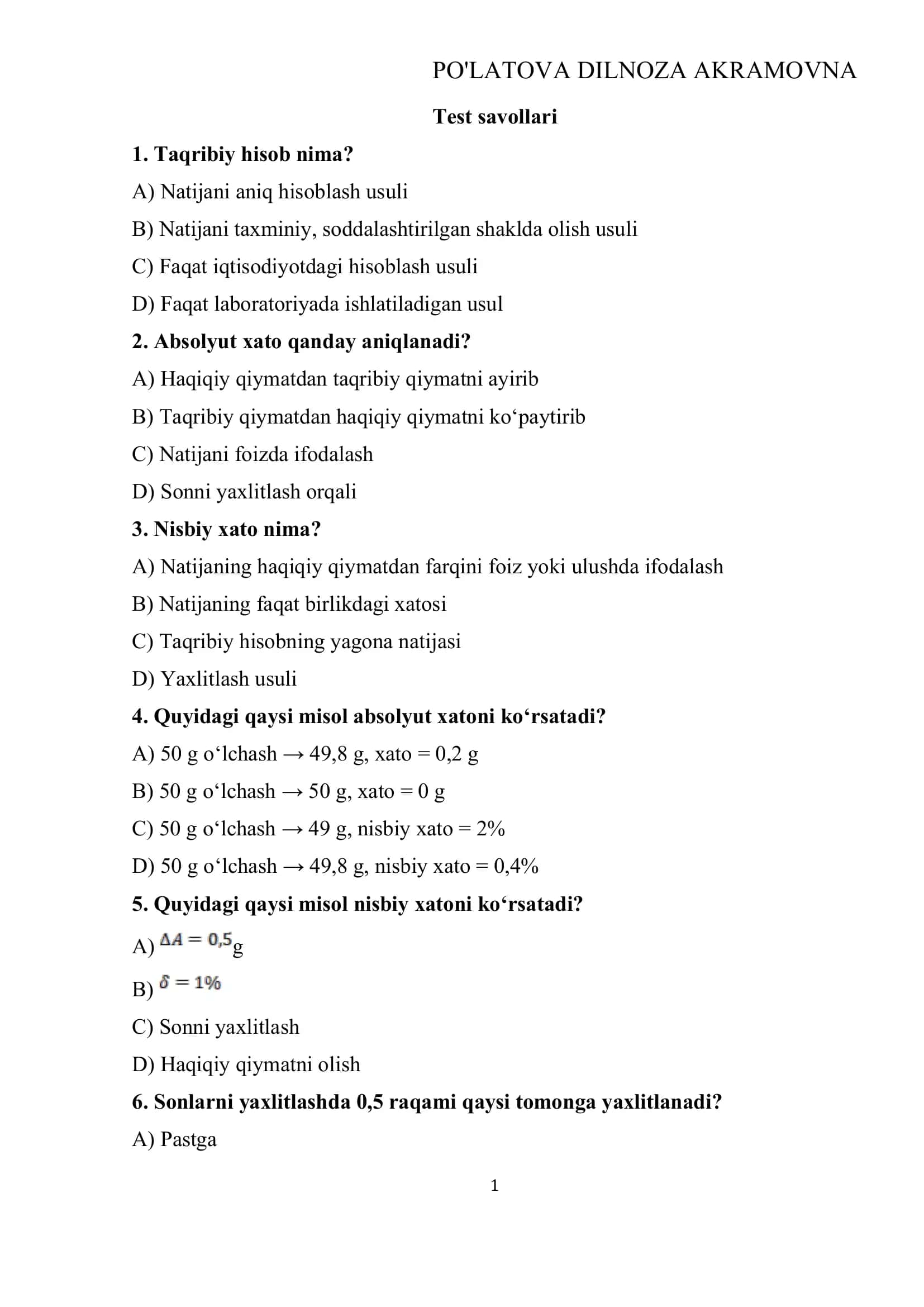 Test savollari 1