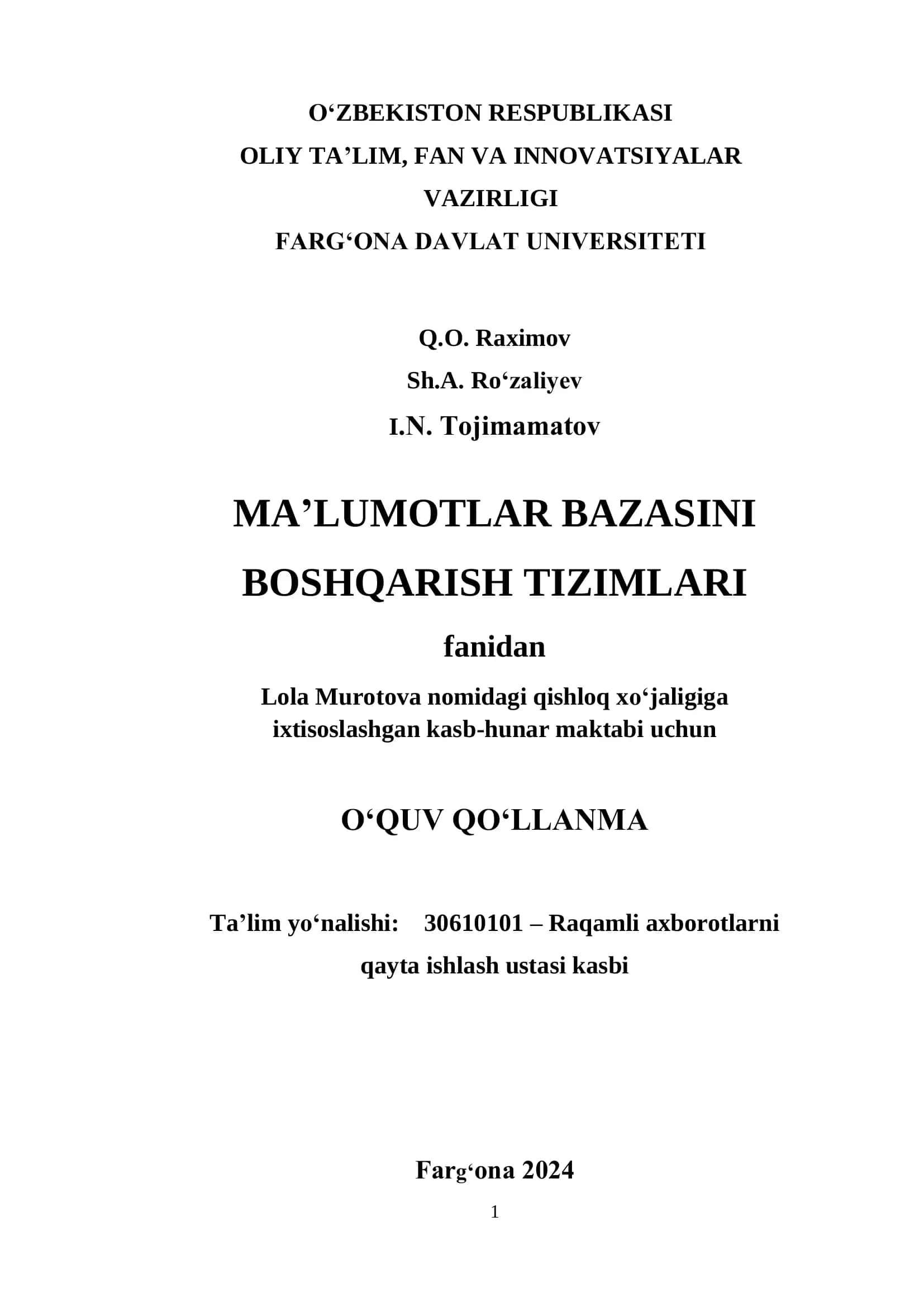 Ma’lumotlar Bazasini Boshqarish Tizimlari 1