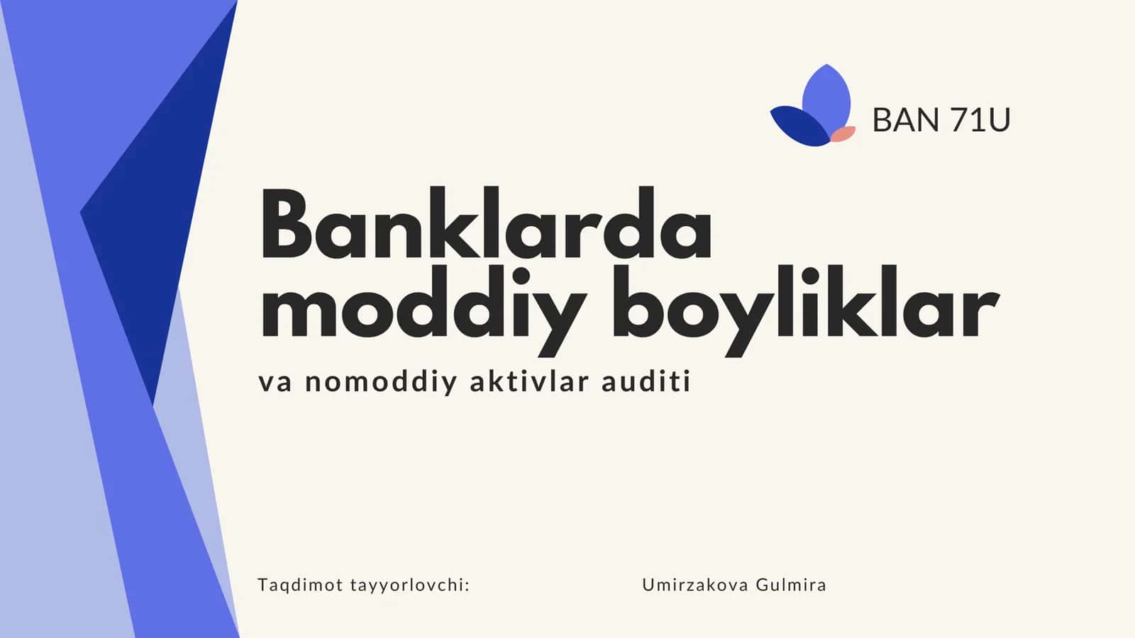 Banklarda moddiy boyliklar va nomoddiy aktivlar auditi 1