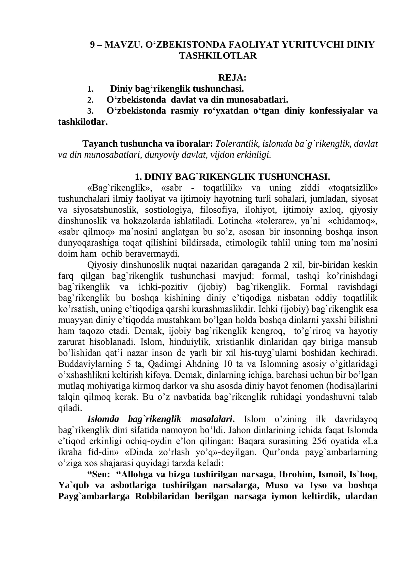 O‘ZBEKISTONDA FAOLIYAT YURITUVCHI DINIY TASHKILOTLAR 1