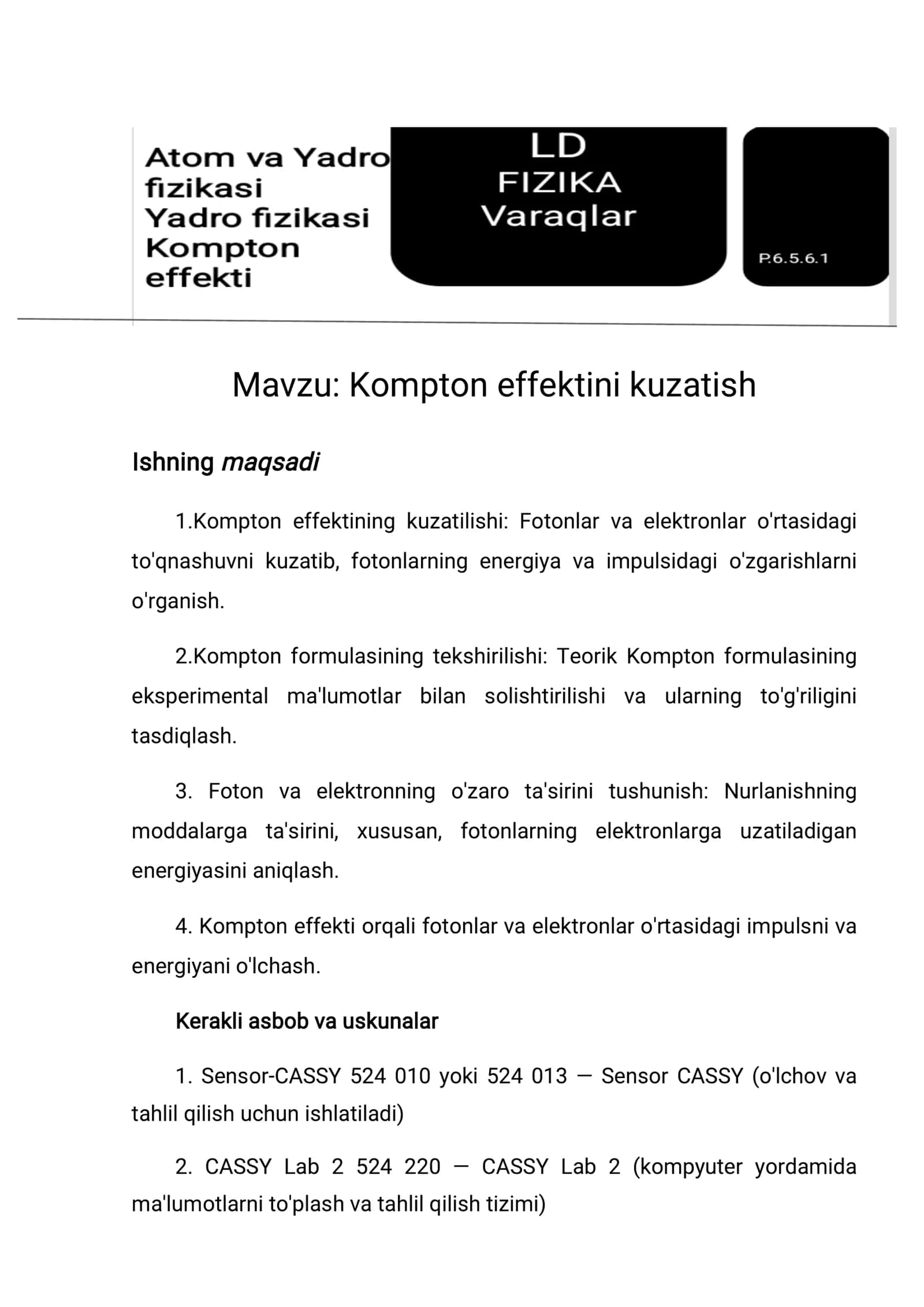 Kompton effektini kuzatish 1