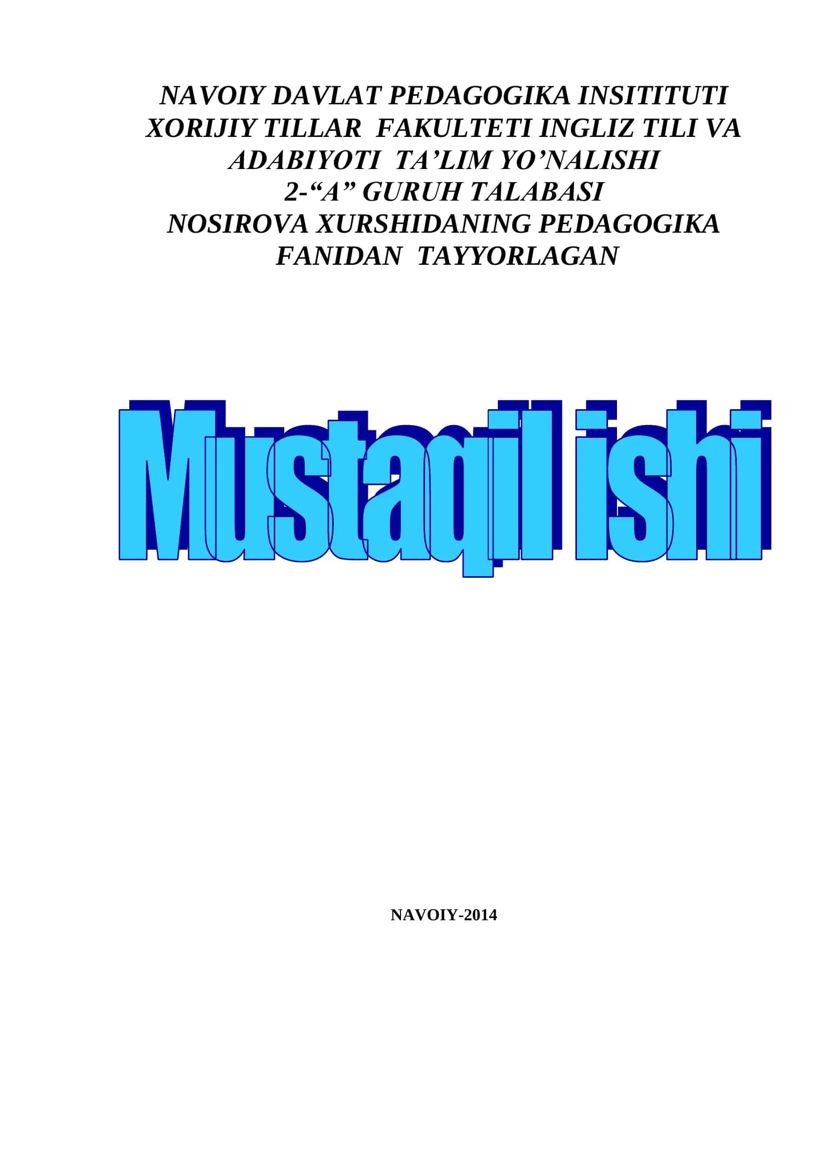 NOSIROVA XURSHIDANING PEDAGOGIKA FANIDAN TAYYORLAGAN 1