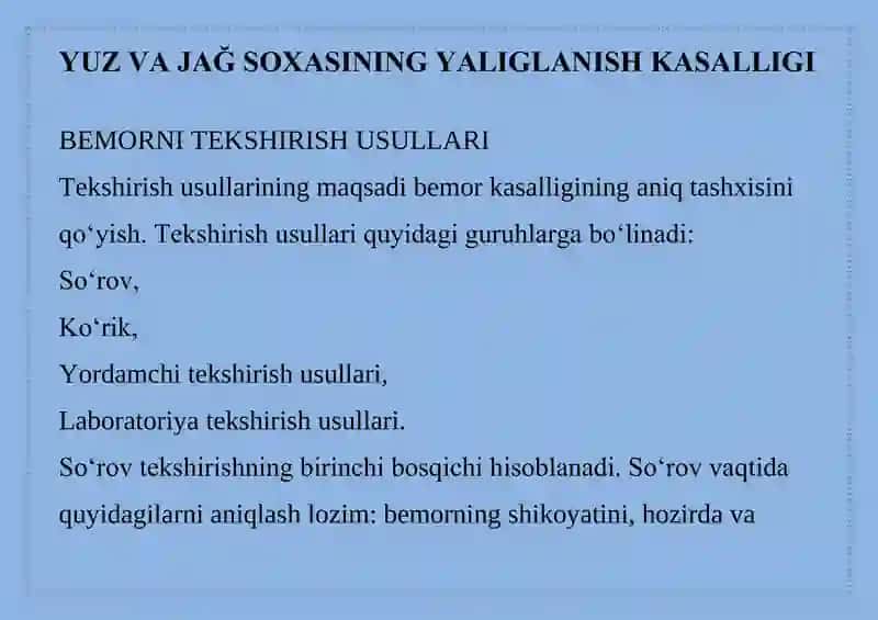 YUZ VA JAĞ SOXASINING YALIGLANISH KASALLIGI