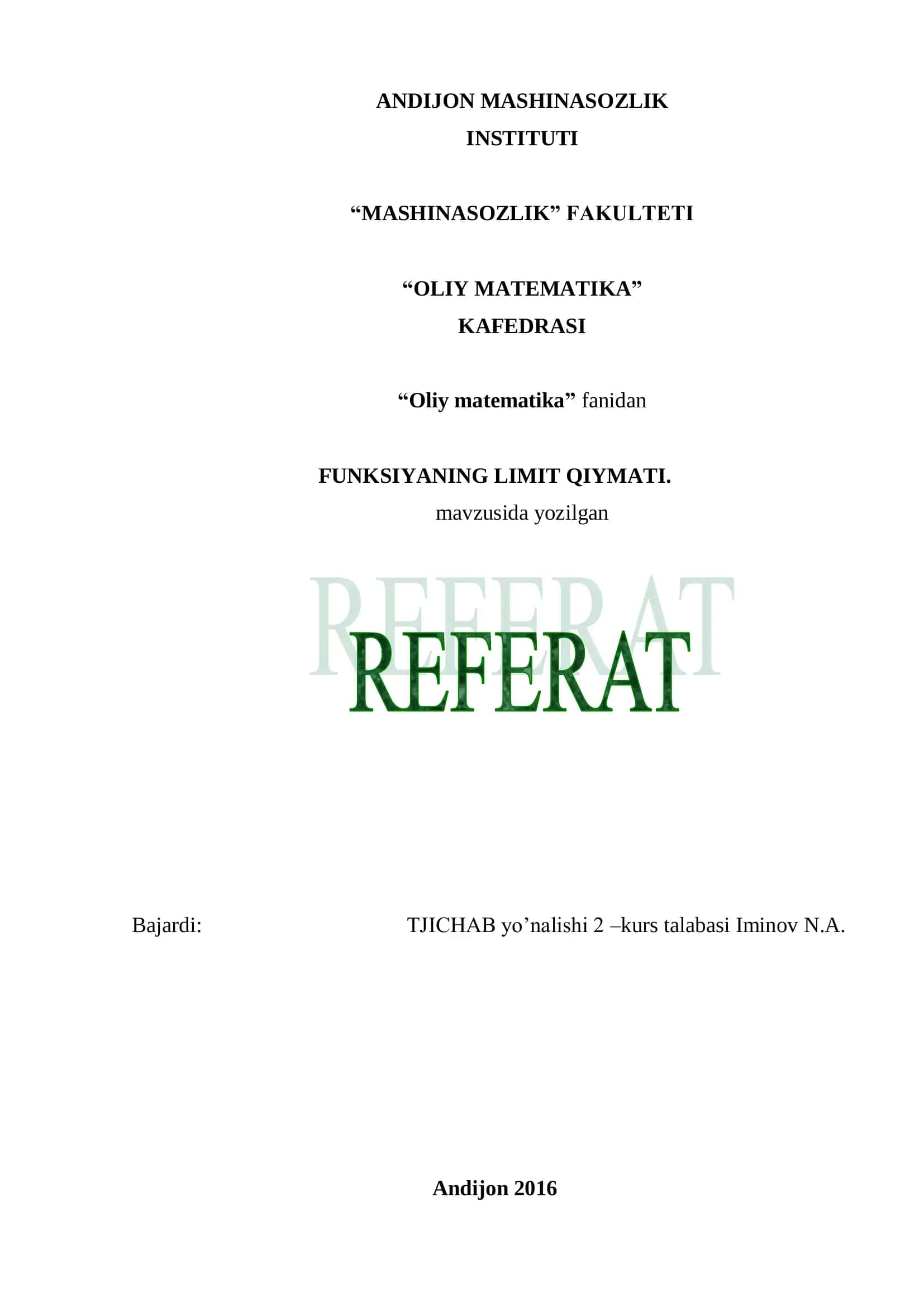 FUNKSIYANING LIMIT QIYMATI 1
