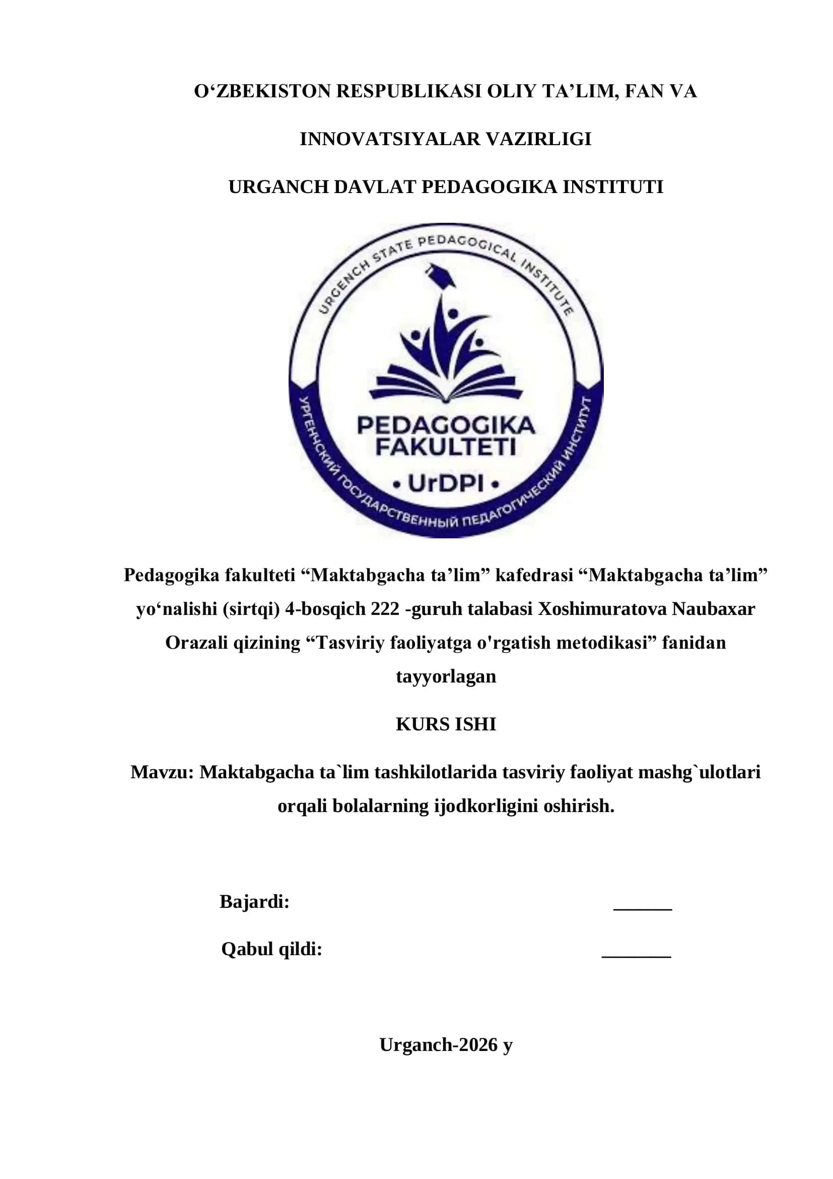 Tasviriy faoliyatga o‘rgatish 1