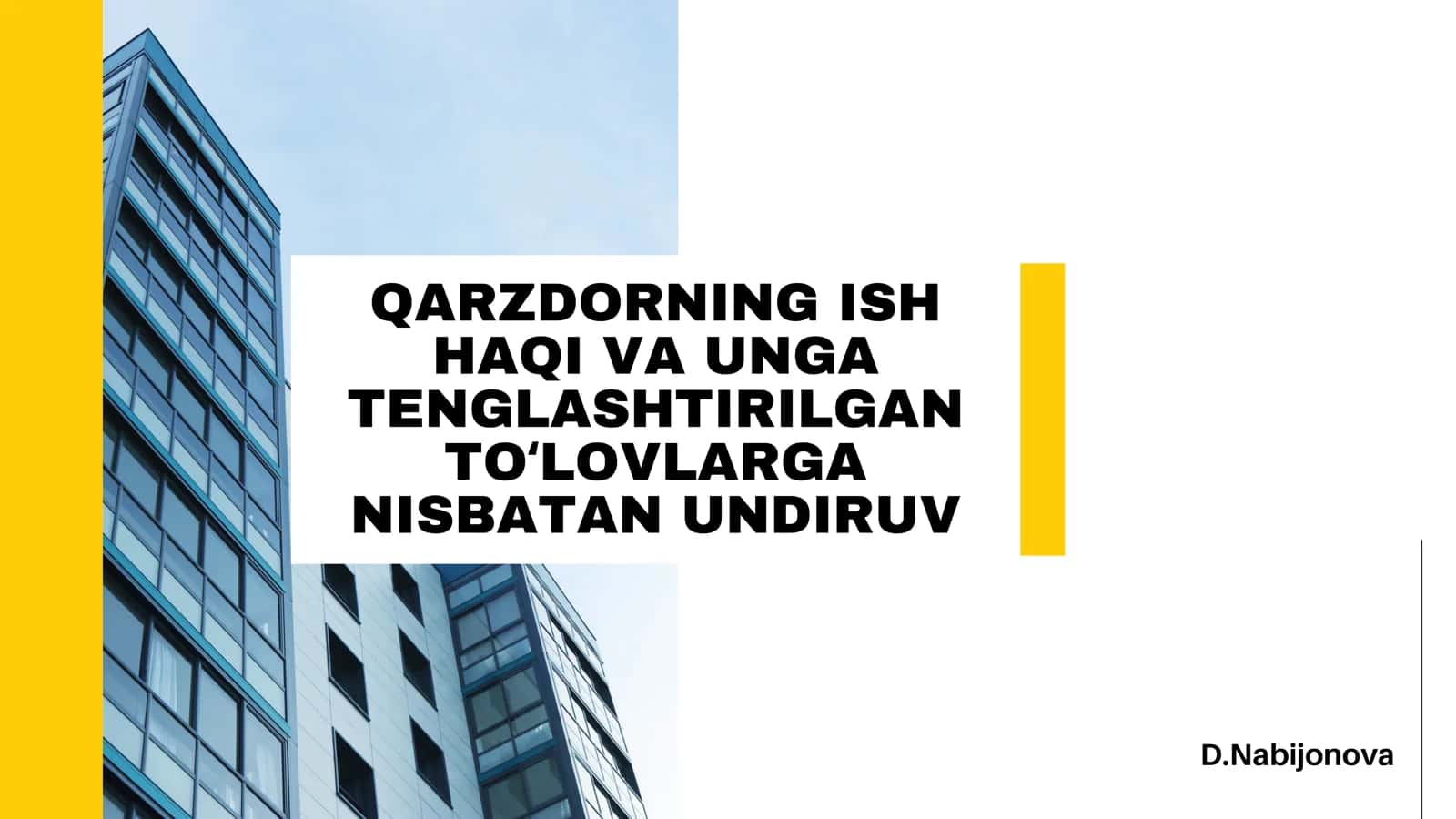 QARZDORNING ISH HAQI VA UNGA TENGLASHTIRILGAN TOʻLOVLARGA NISBATAN UNDIRUV 1