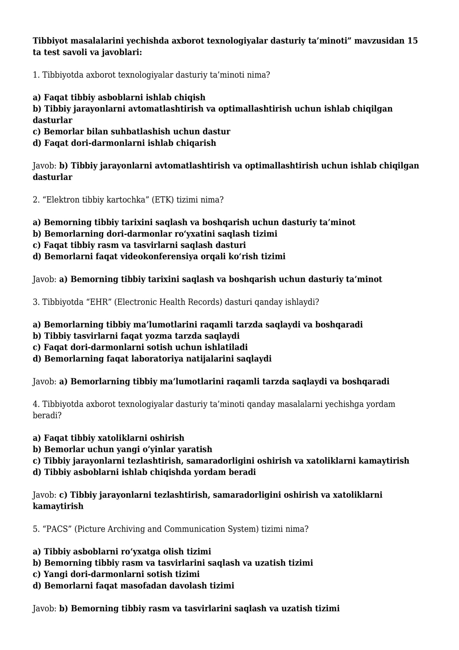 Tibbiyotda axborot texnologiyalar dasturiy ta’minoti 1