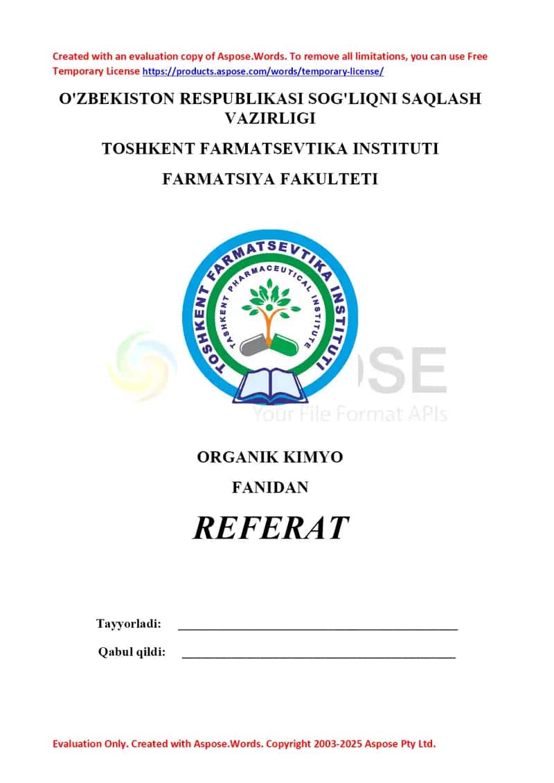 8. Organik galogen birikmalarning olinish usullari. Referat 12 bet 1