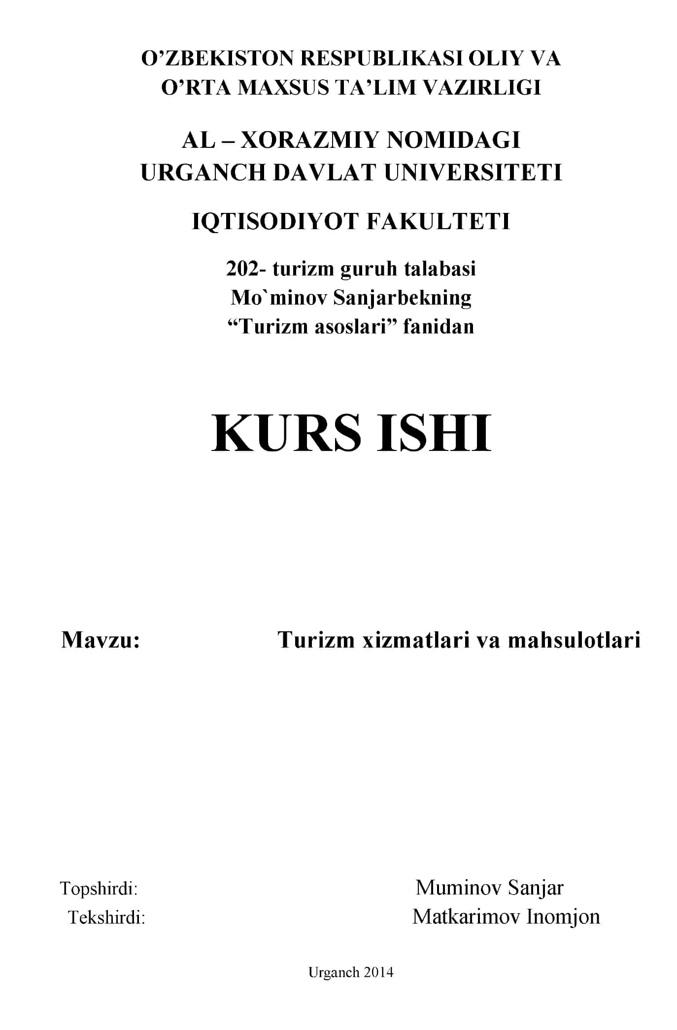 Turizm xizmatlari va mahsulotlari 1