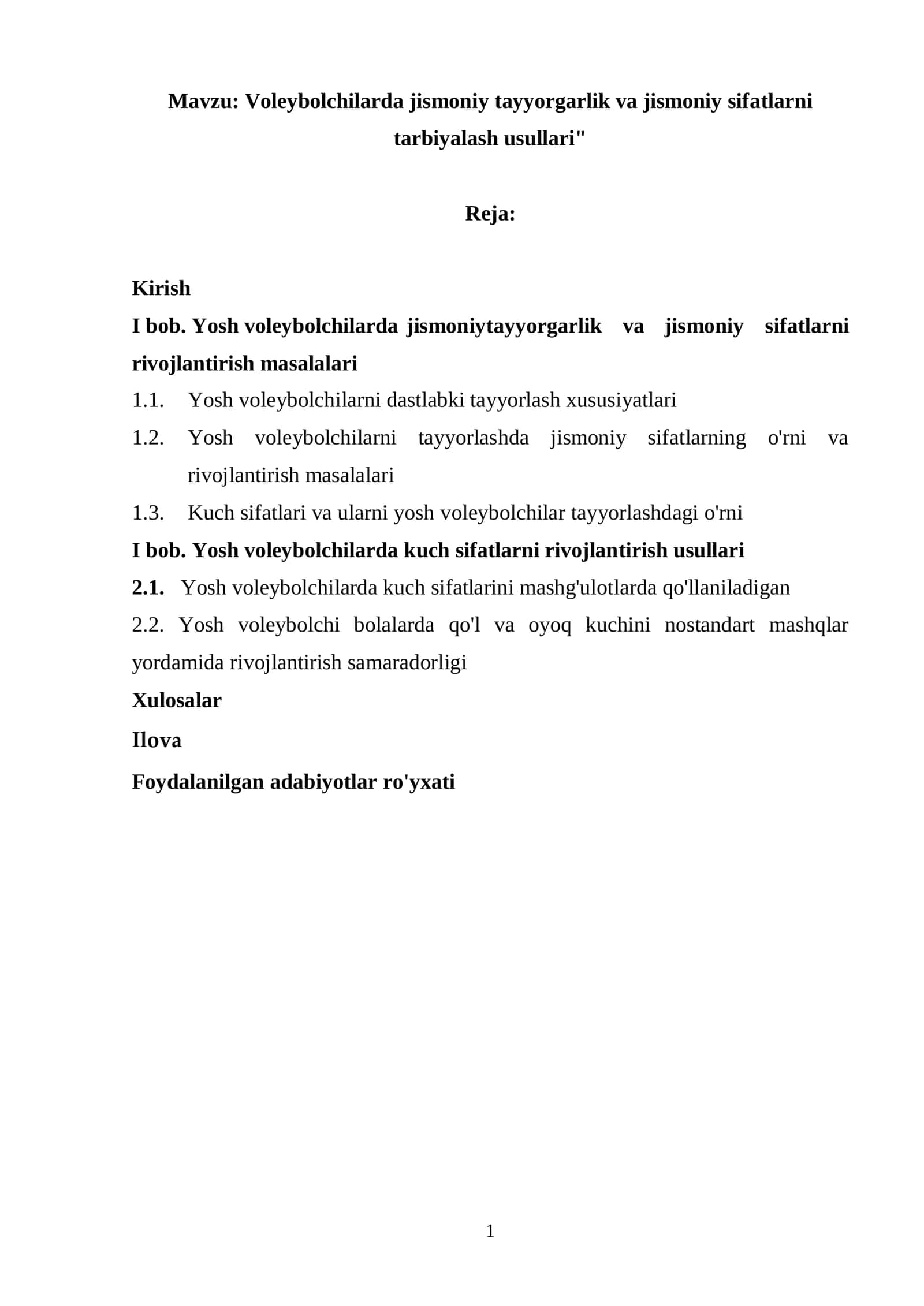 Voleybolchilarda jismoniy tayyorgarlik va jismoniy sifatlarni tarbiyalash usullari 1
