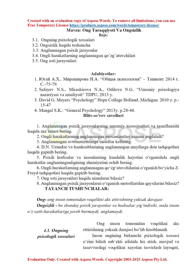 Ong Taraqqiyoti Va Ongsizlik 1