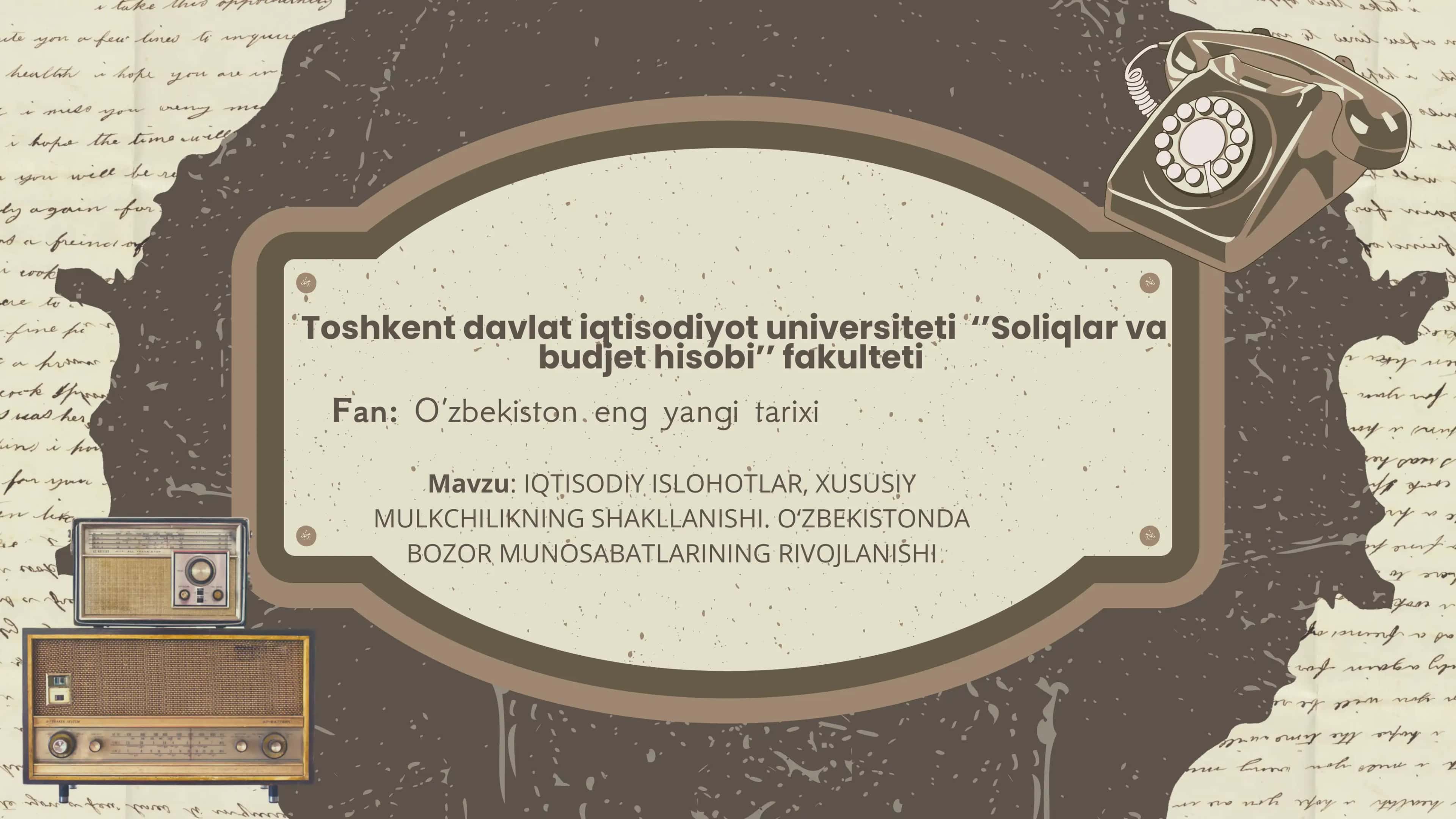 O‘zbekiston eng yangi tarixi - IQTISODIY ISLOHOTLAR, XUSUSIY MULKCHILIKNING SHAKLLANISHI. O‘ZBEKISTONDA BOZOR MUNOSABATLARINING RIVOJLANISHI 1