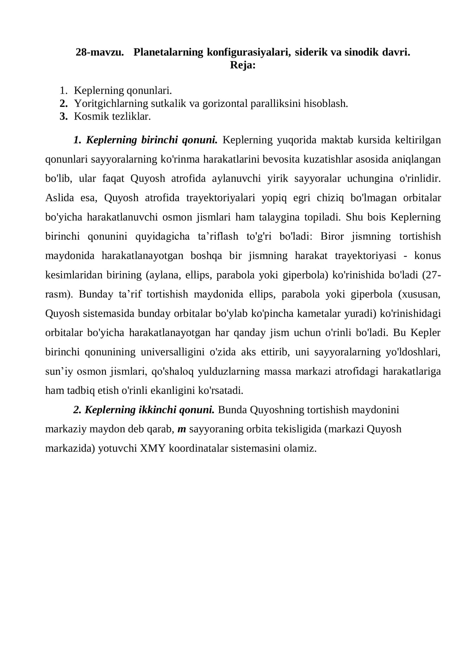28-mavzu. Planetalarning konfigurasiyalari, siderik va sinodik davri 1