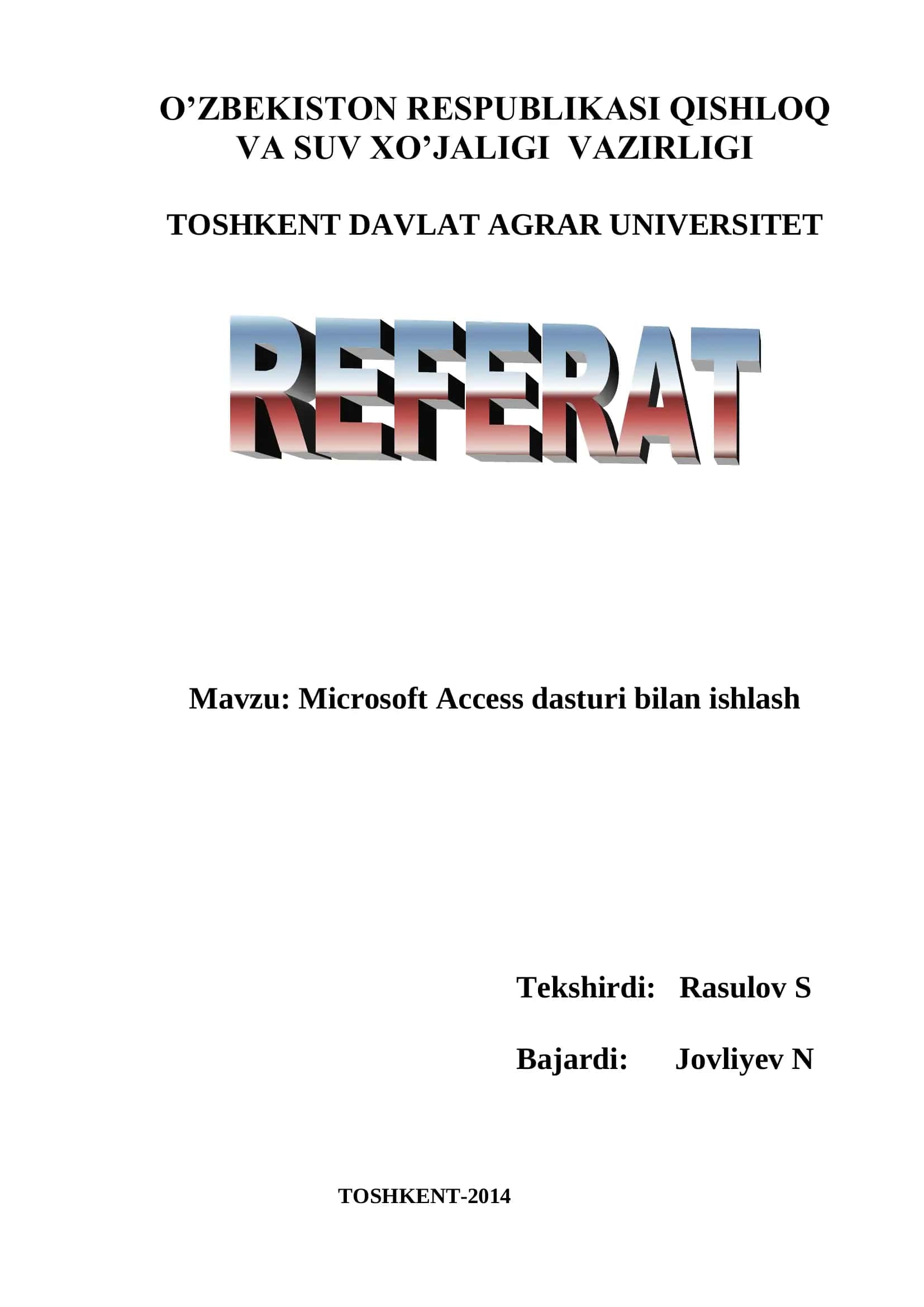 Microsoft Access dasturi bilan ishlash 1