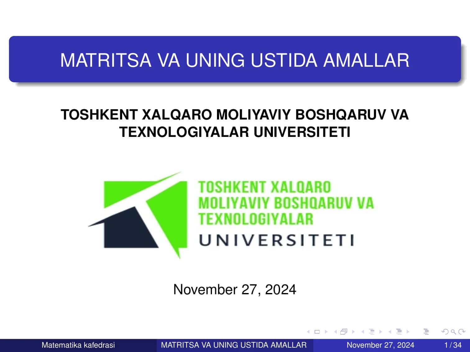 MATRITSA VA UNING USTIDA AMALLAR 1