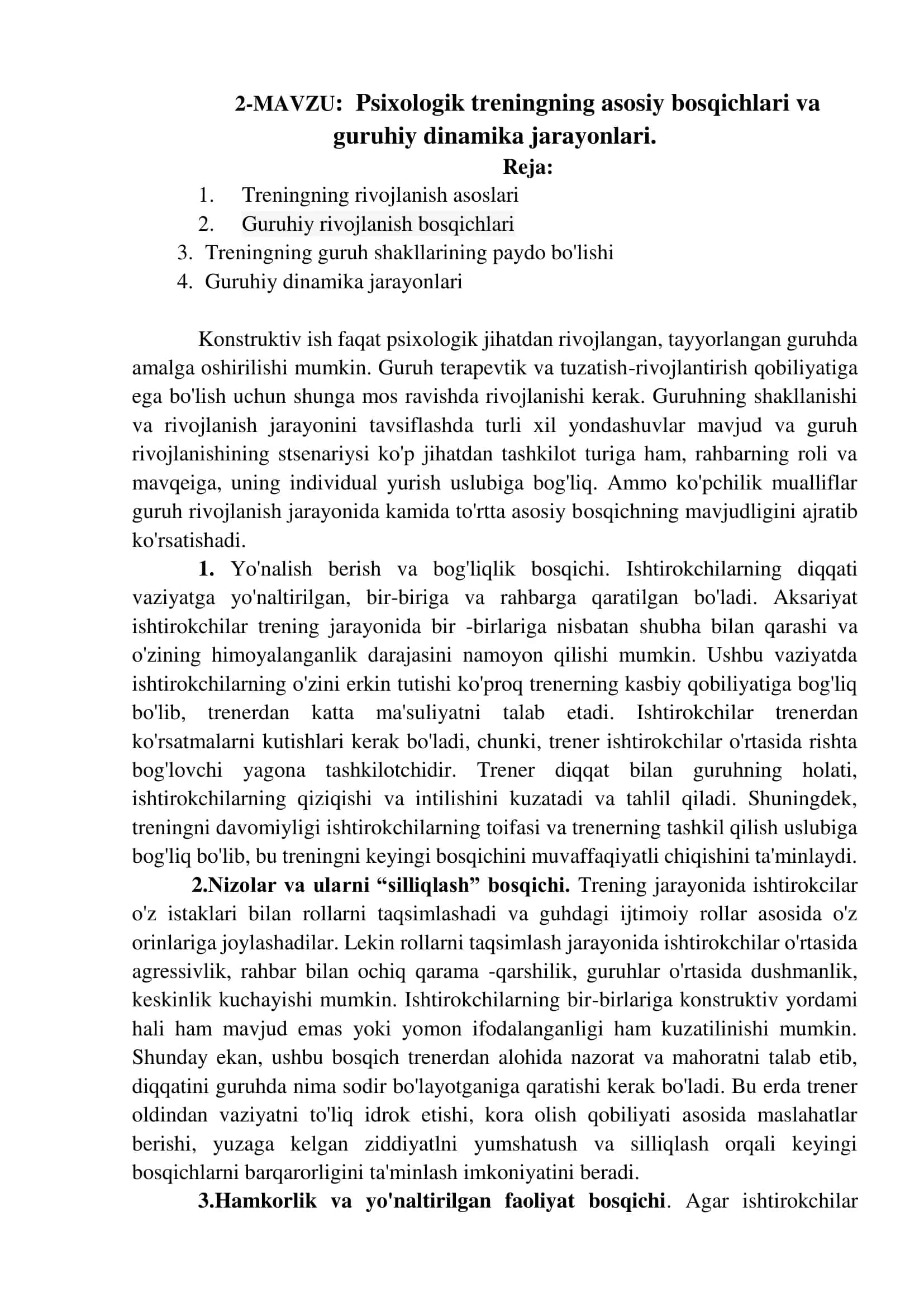 psixologik treningning asosiy bosqichlari 1