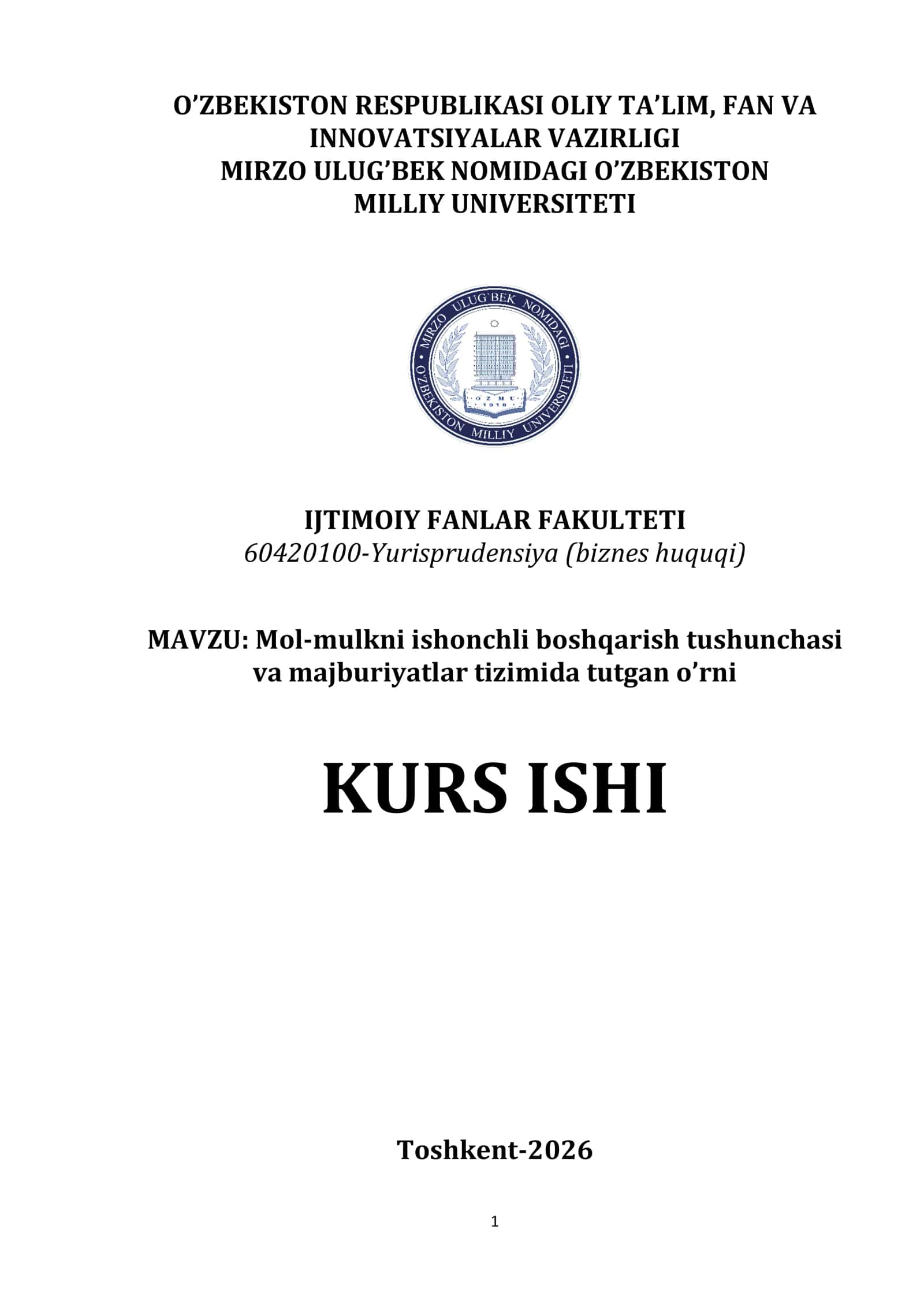 Mol-mulkni ishonchli boshqarish tushunchasi va majburiyatlar tizimida tutgan o’rni 1