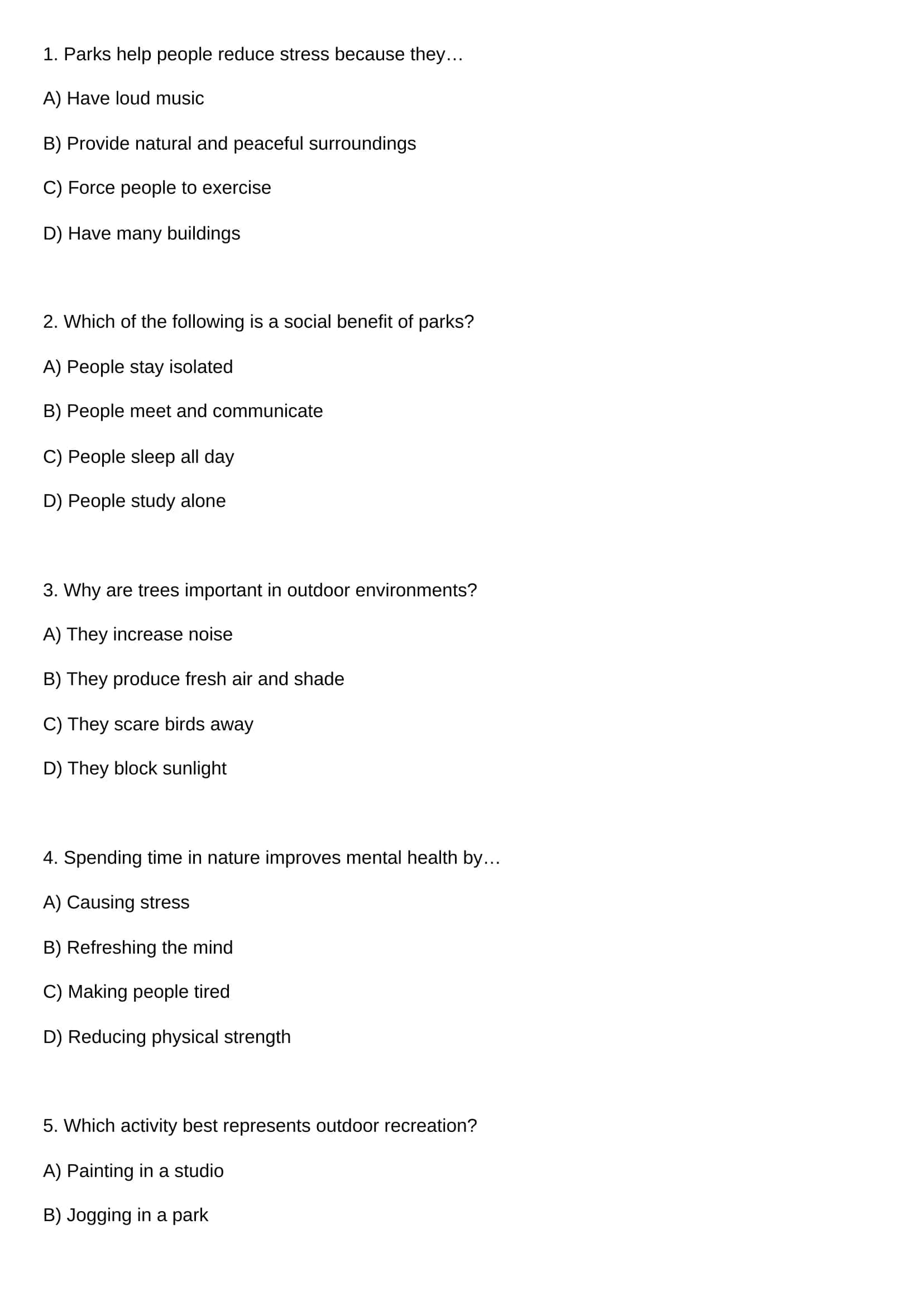 Parks and Outdoor Environments Study Guide 1