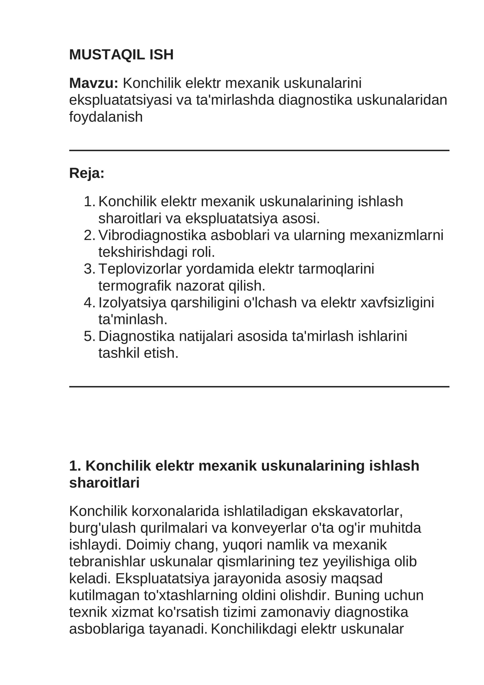 Konchilik elektr mexanik uskunalarini ekspluatatsiyasi va ta'mirlashda diagnostika uskunalaridan foydalanish 1