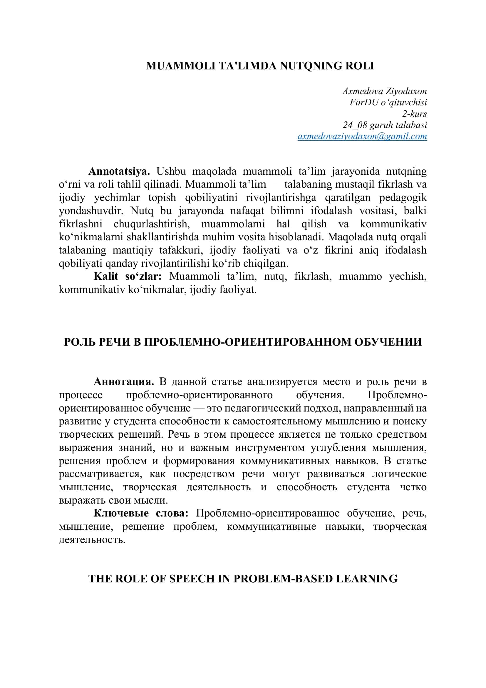 MUAMMOLI TA'LIMDA NUTQNING ROLI 1