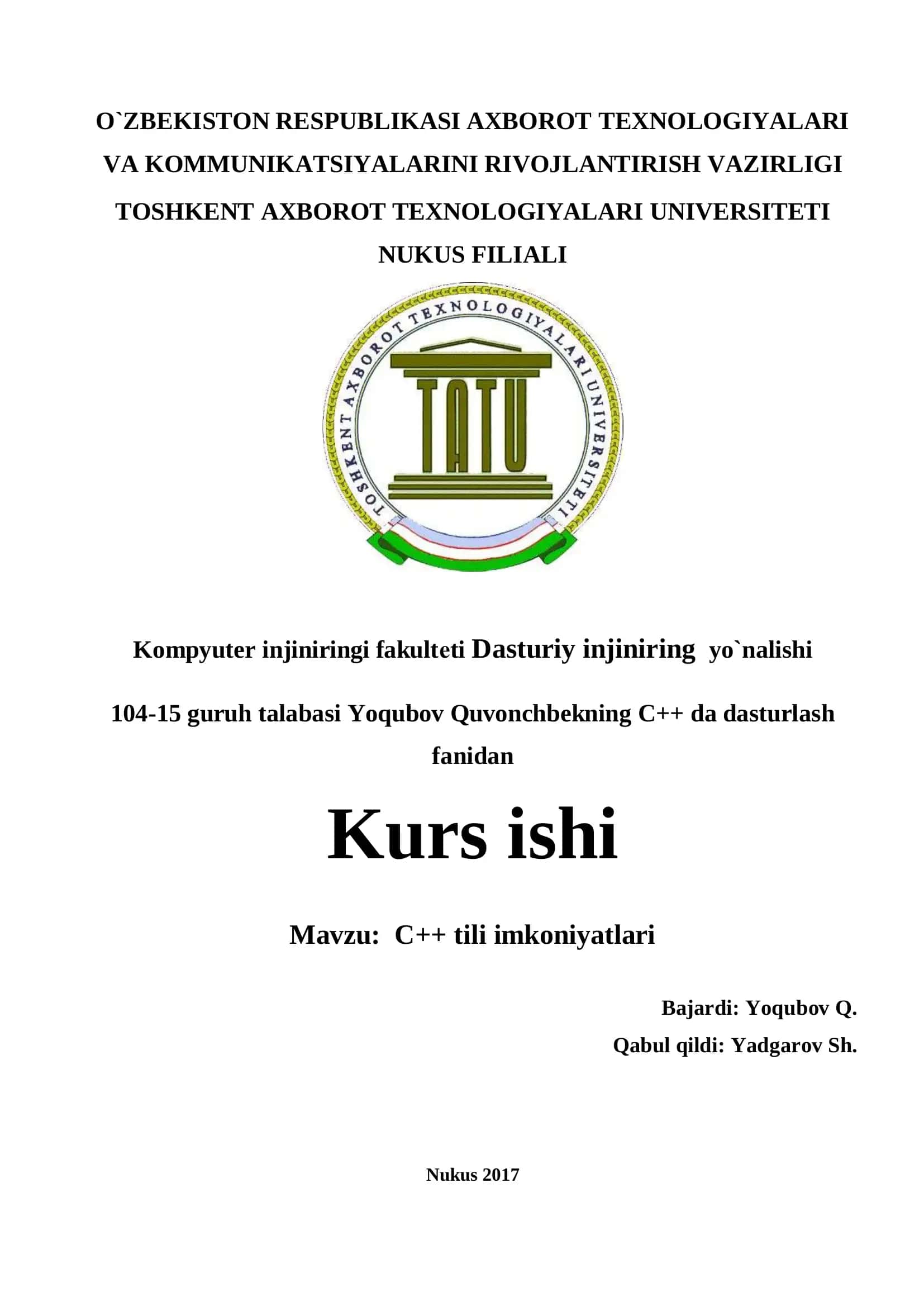 C++ tili imkoniyatlari 1
