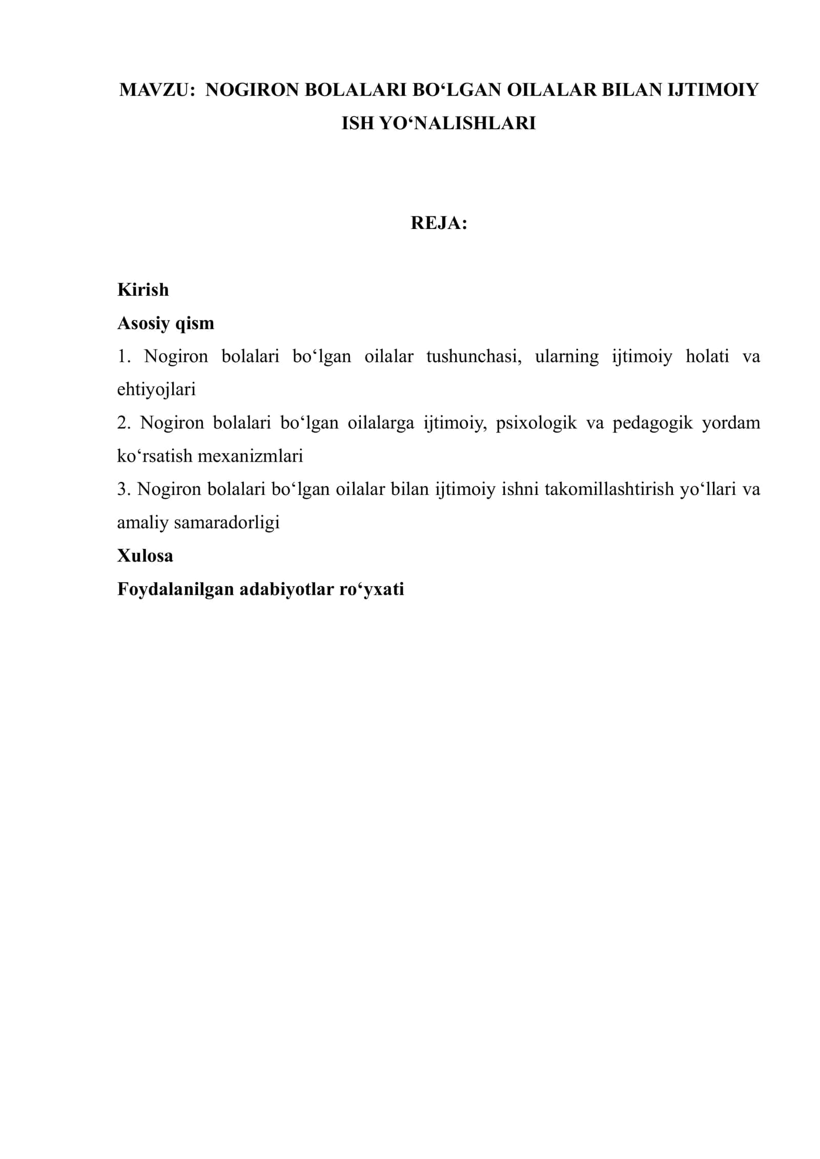 NOGIRON BOLALARI BOʻLGAN OILALAR BILAN IJTIMOIY ISH YOʻNALISHLARI 1