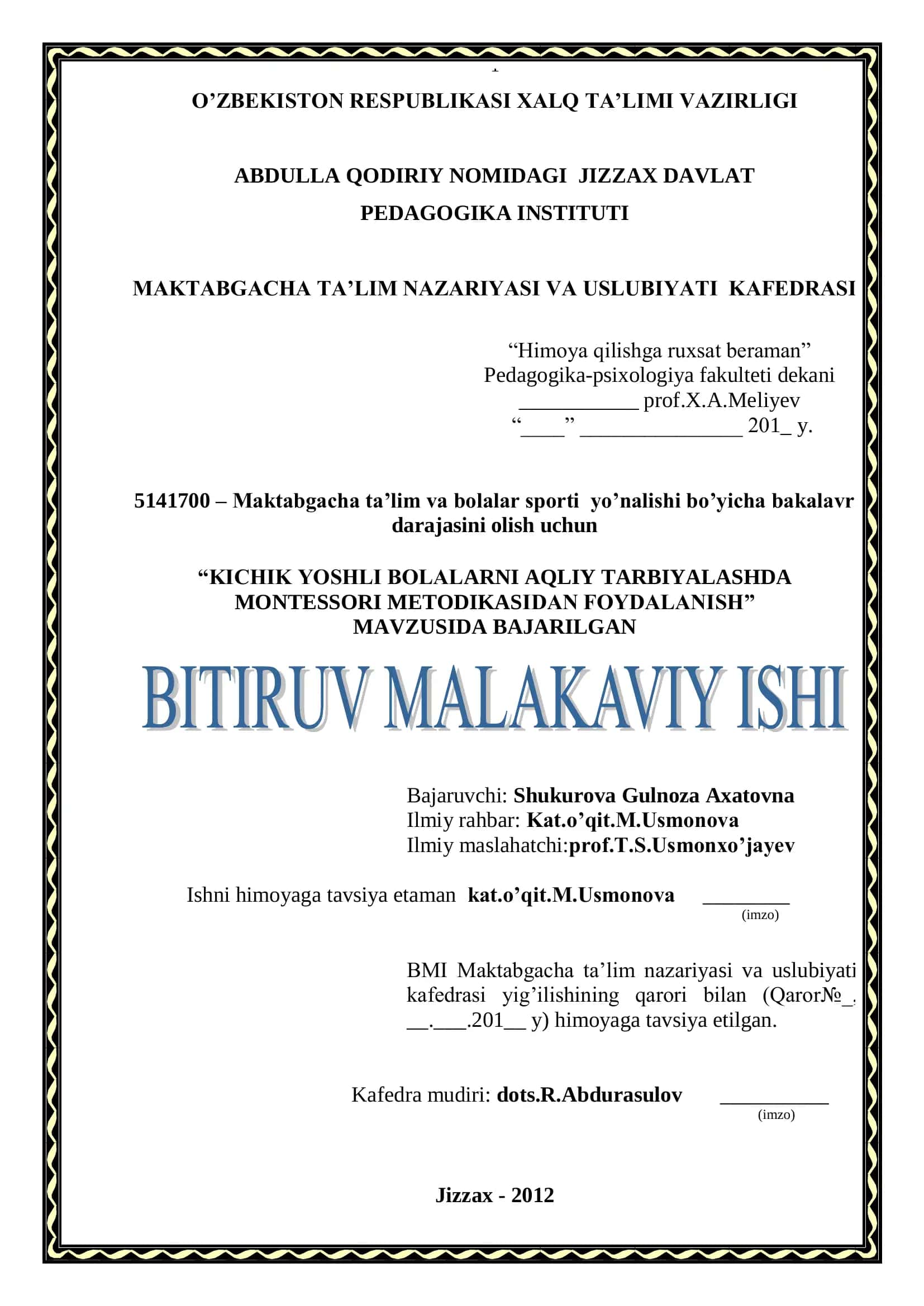KICHIK YOSHLI BOLALARNI AQLIY TARBIYALASHDA MONTESSORI METODIKASIDAN FOYDALANISH 1