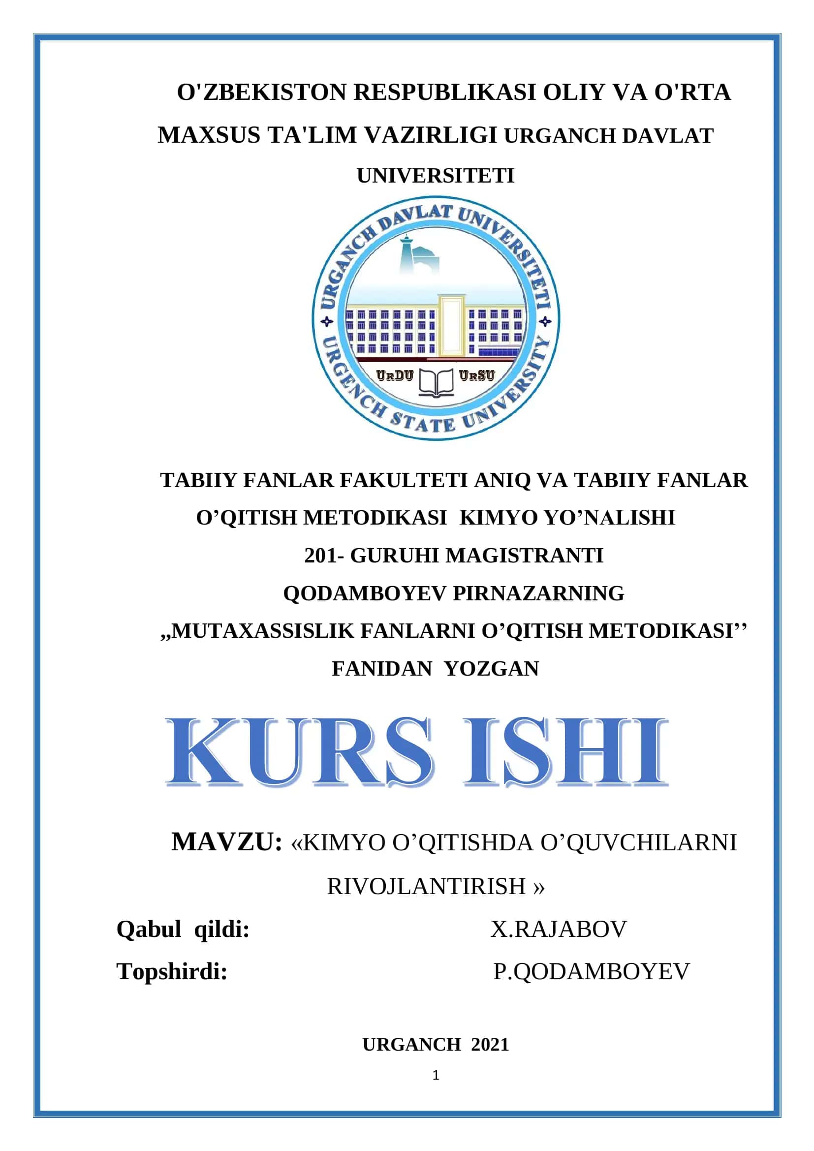 KIMYO O’QITISHDA O’QUVCHILARNI RIVOJLANTIRISH 1