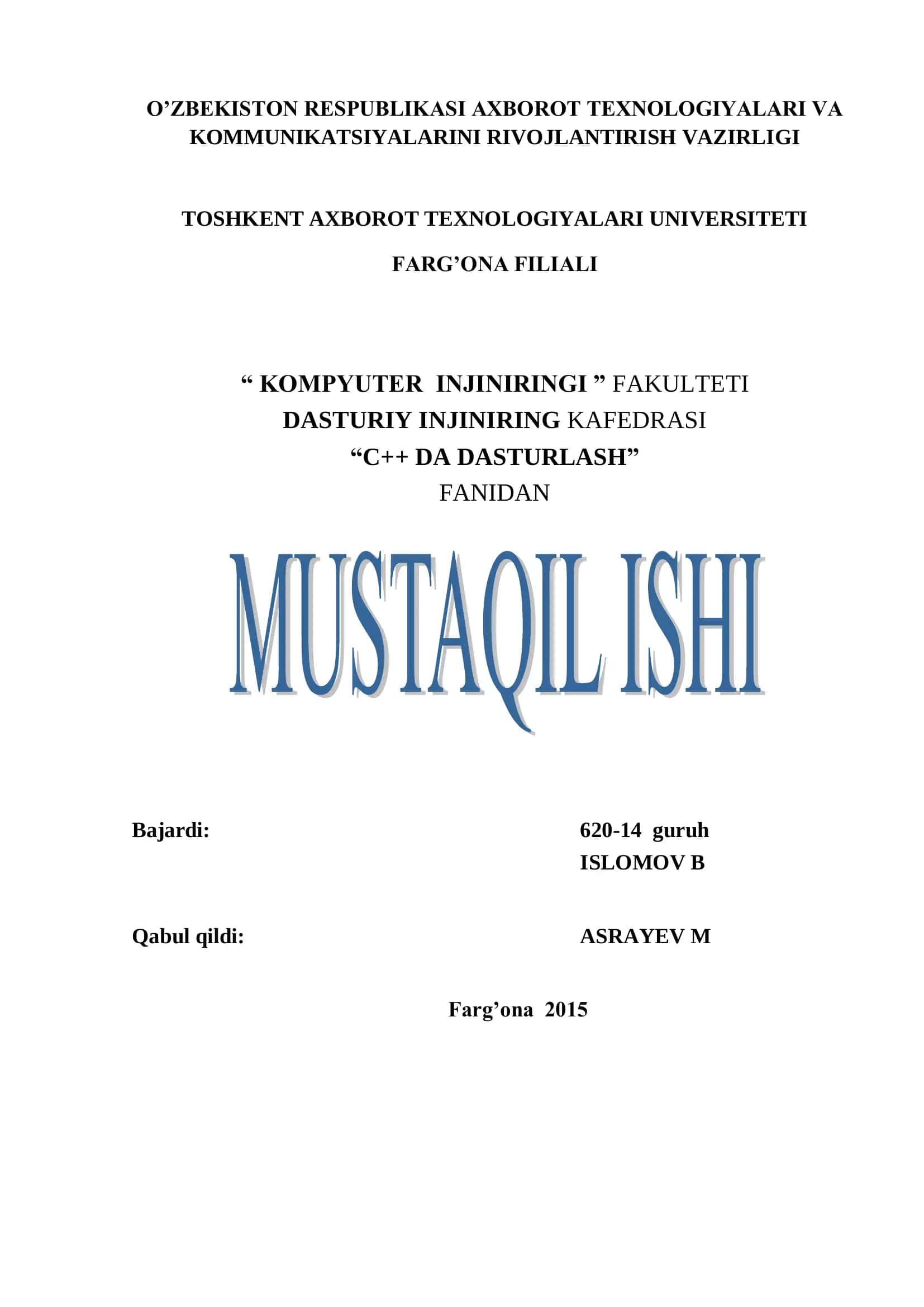 C++ DA DASTURLASH 1