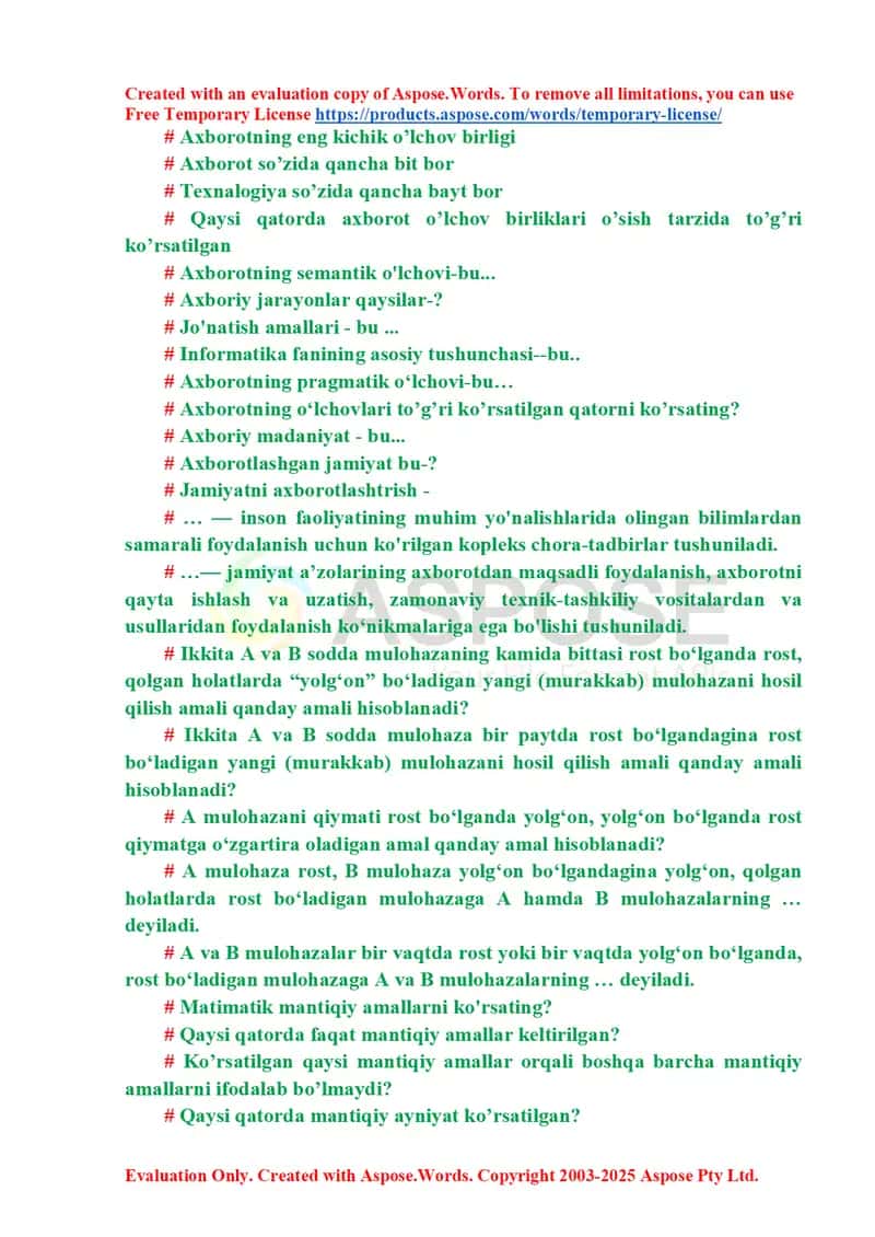 Informatika va axborot texnologiyalari savol-javoblar to‘plami (taqdimot) 1