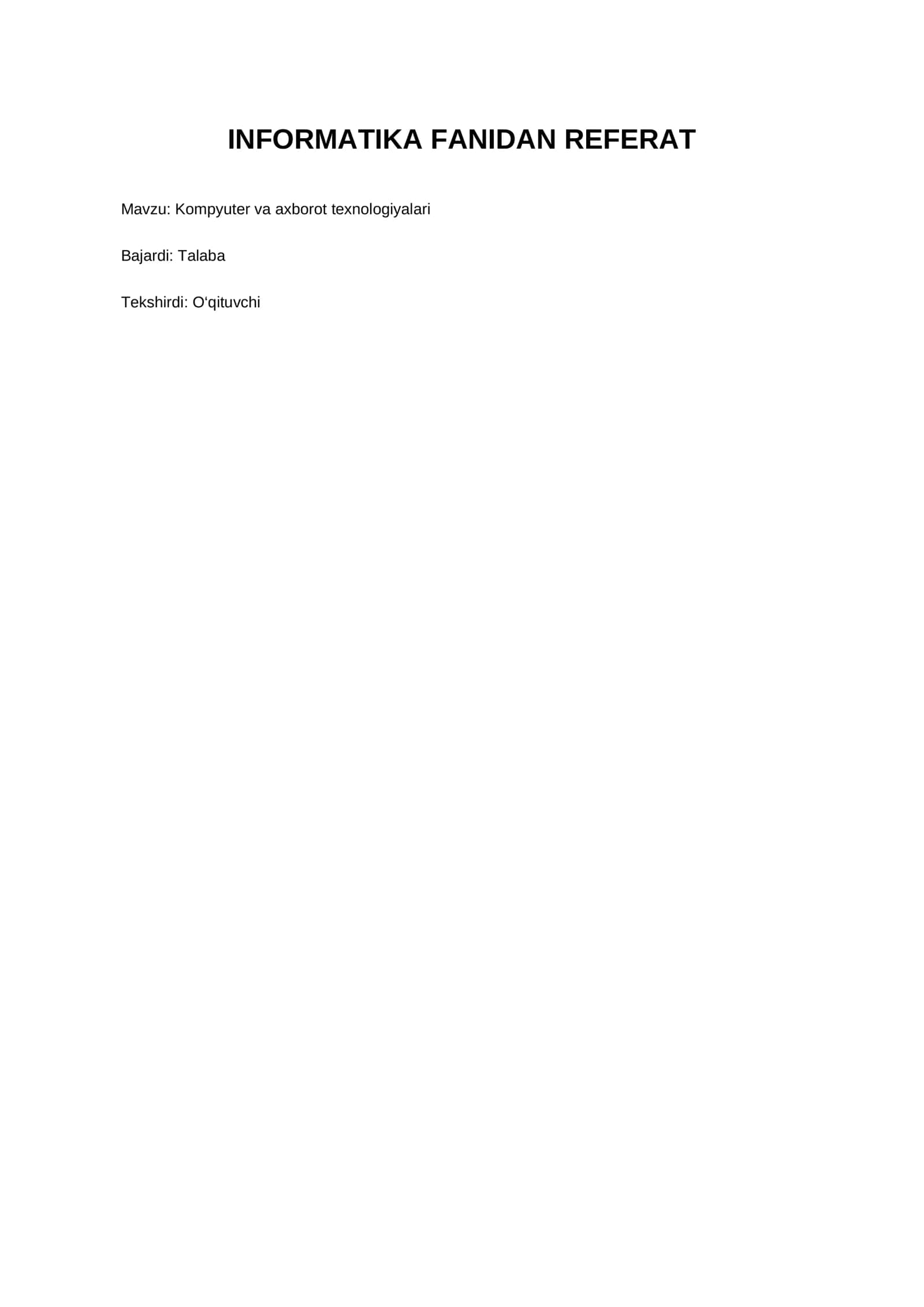 Kompyuter va axborot texnologiyalari 1