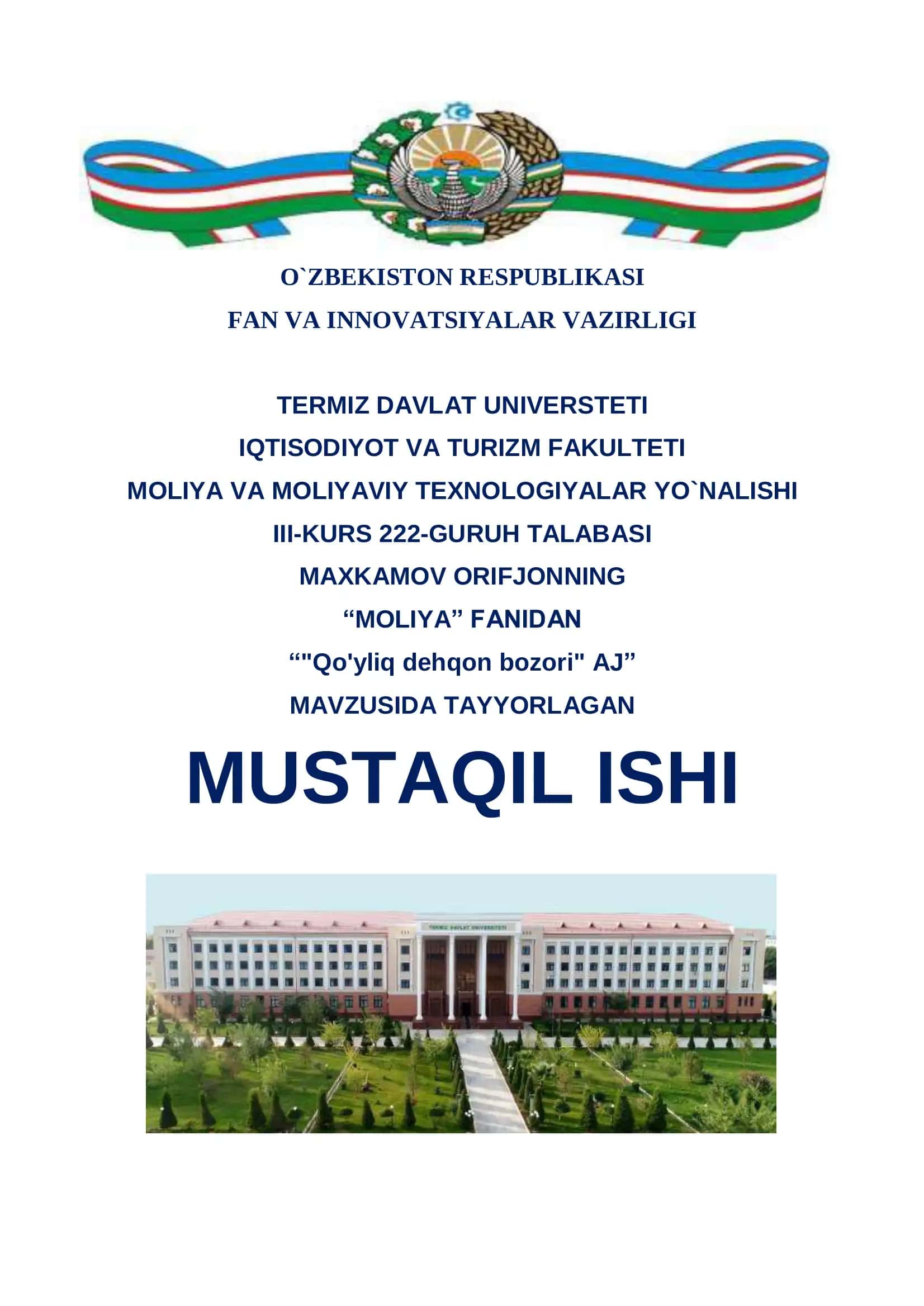 "Qo'yliq dehqon bozori" AJ Mustaqil ishi 1