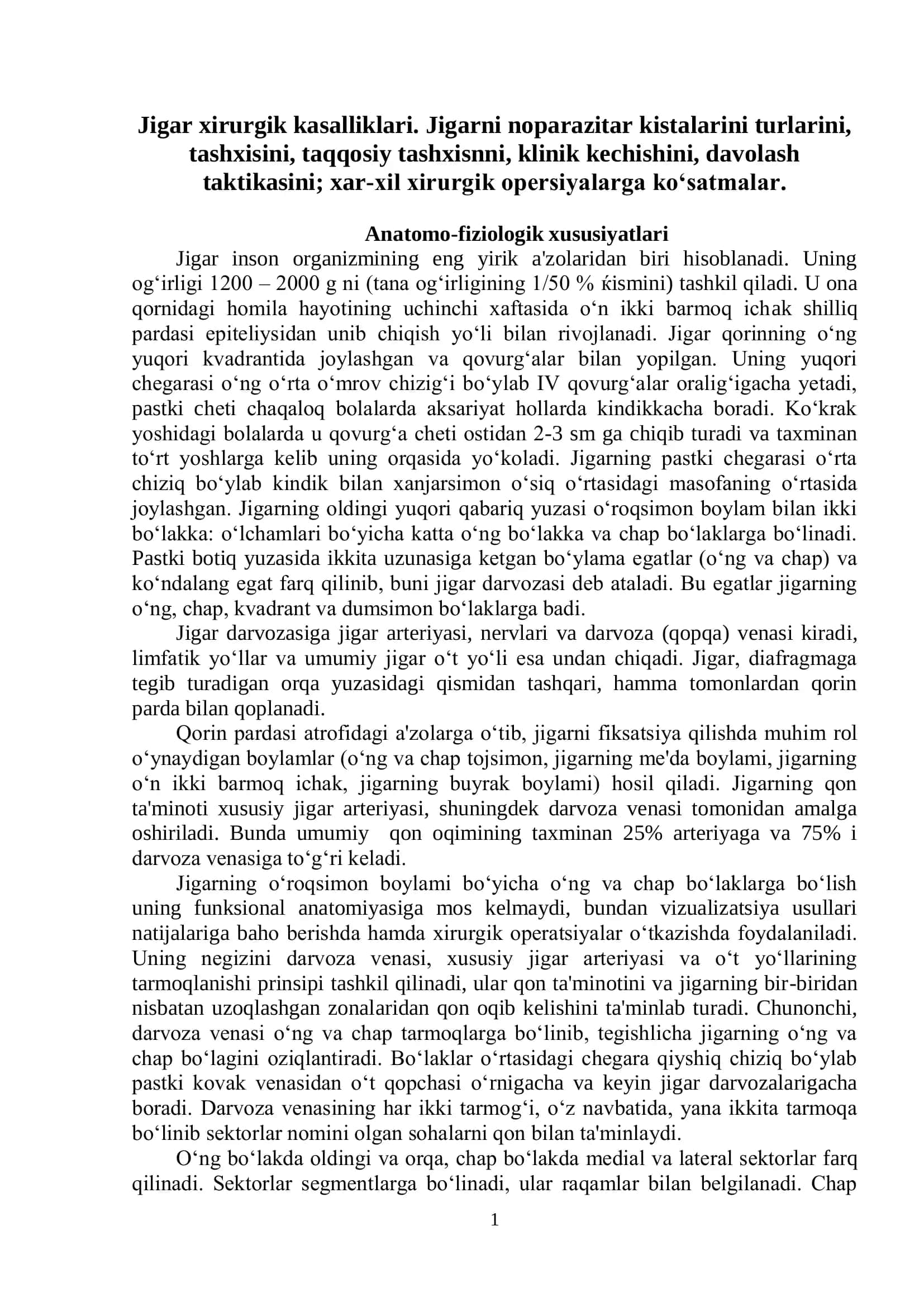 Jigar xirurgik kasalliklari 1
