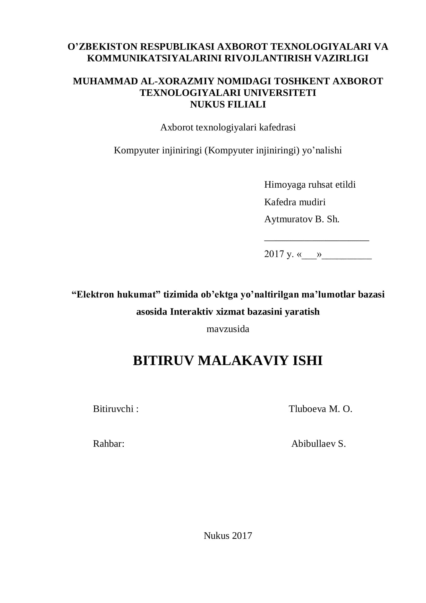 Interaktiv xizmat bazasini yaratish 1