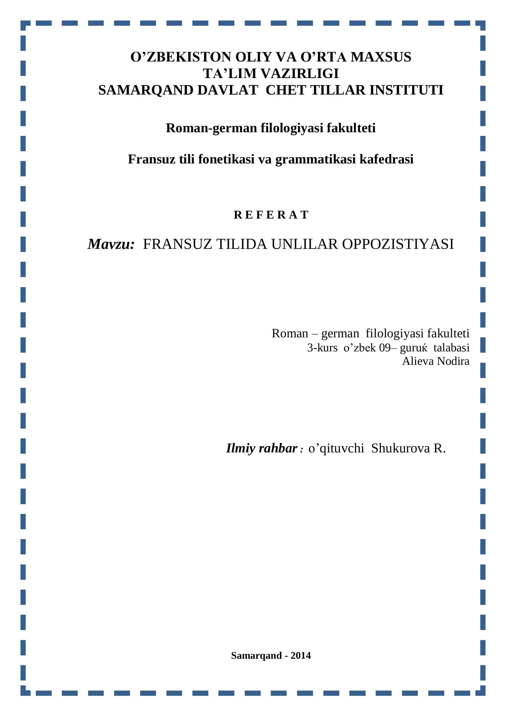 FRANSUZ TILIDA UNLILAR OPPOZISTIYASI 1