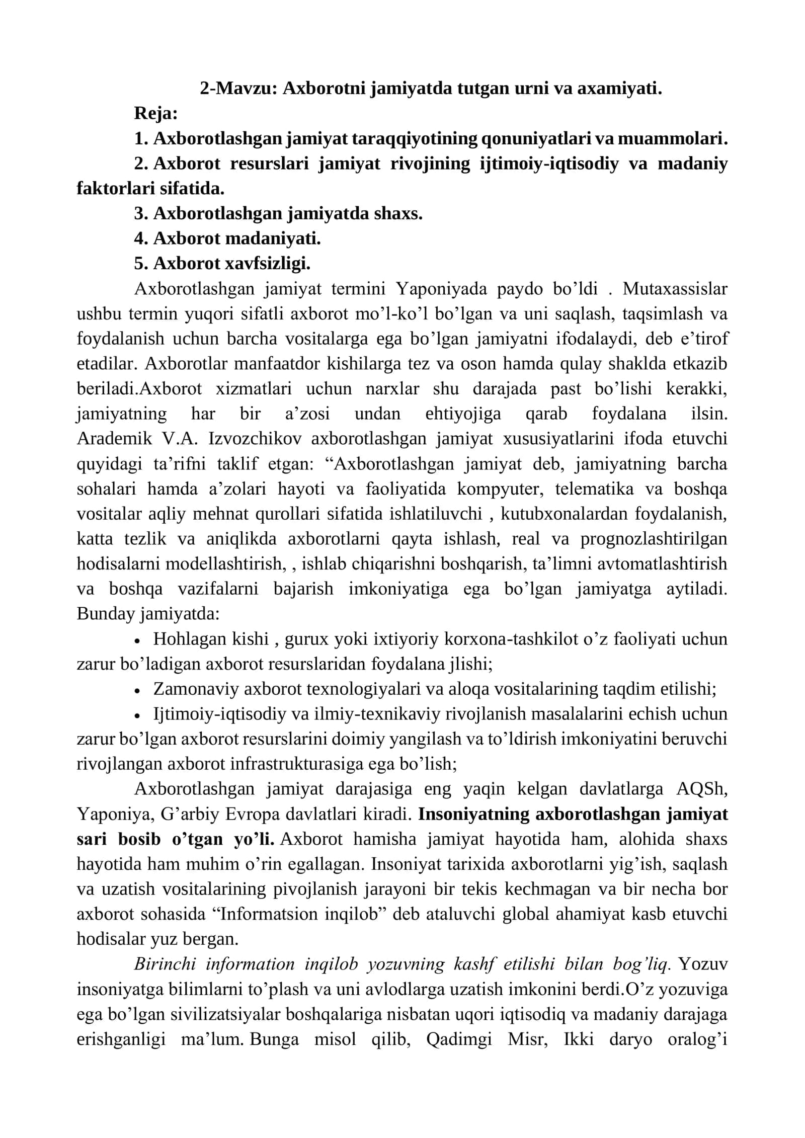 Axborotni jamiyatda tutgan urni va axamiyati 1