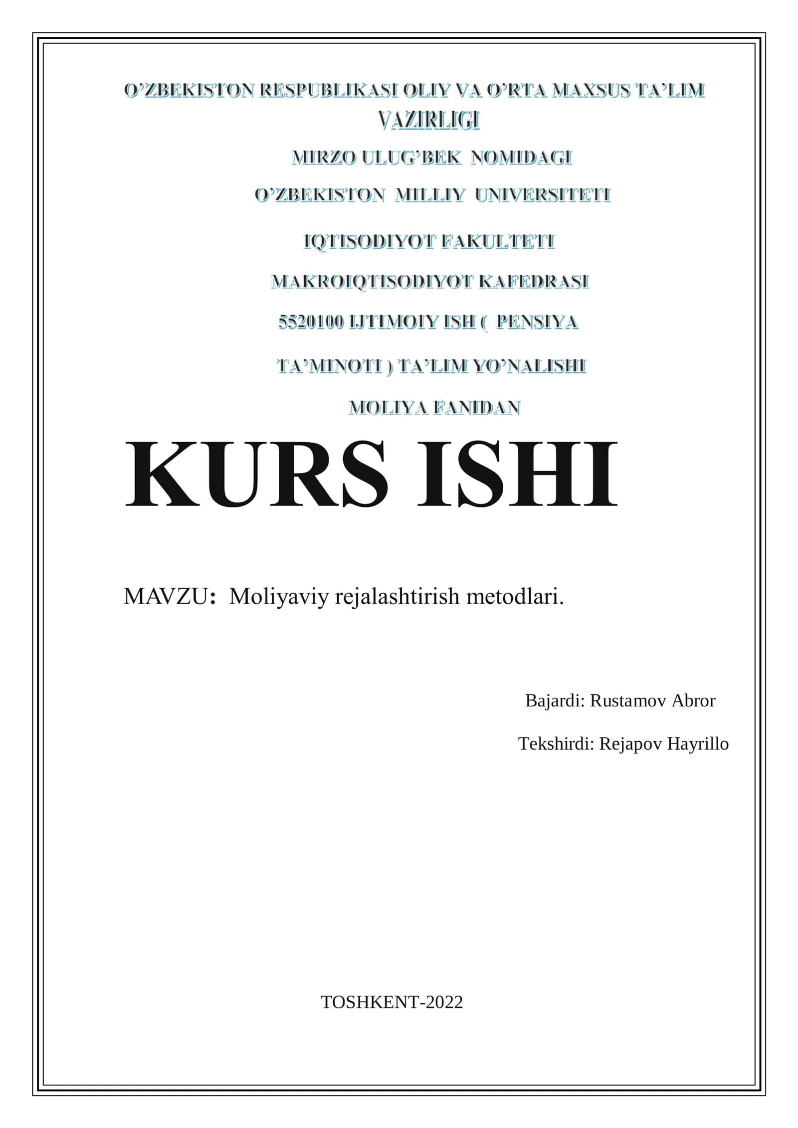 Moliyaviy rejalashtirish metodlari 1