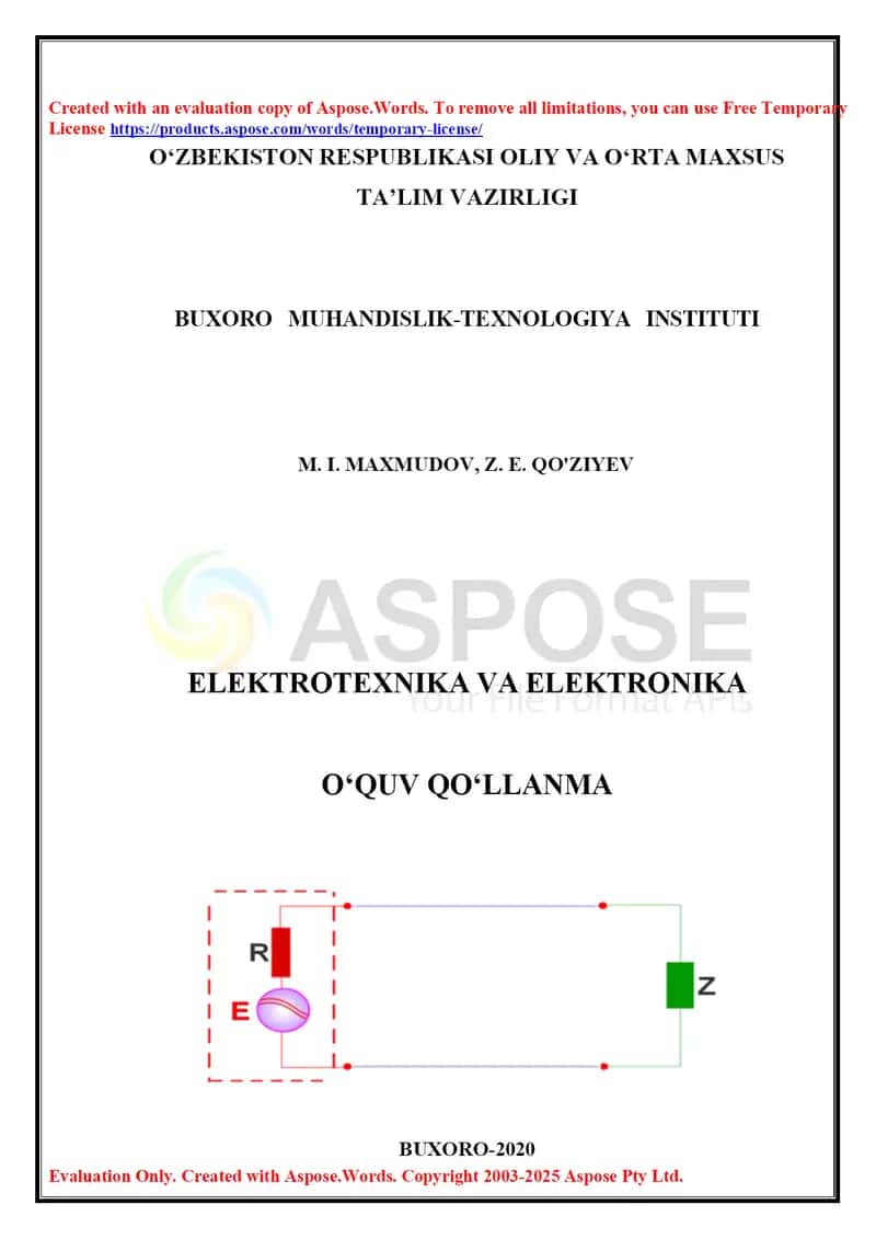 ELEKTROTEXNIKA VA ELEKTRONIKA O‘QUV QO‘LLANMA 1