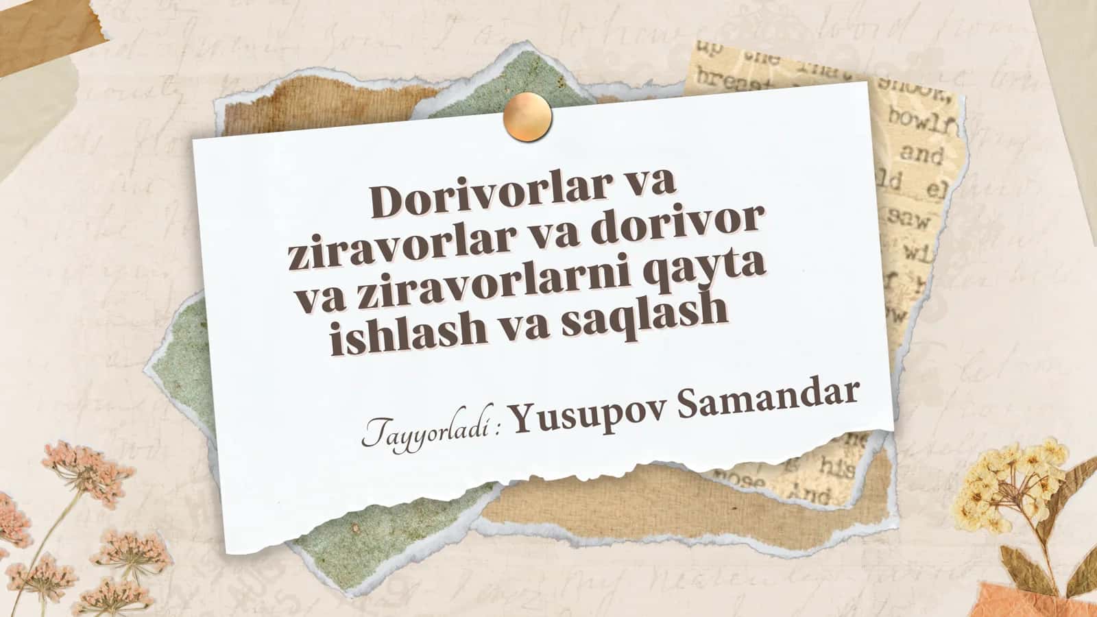 Dorivorlar va ziravorlar va dorivor va ziravorlarni qayta ishlash va saqlash 1