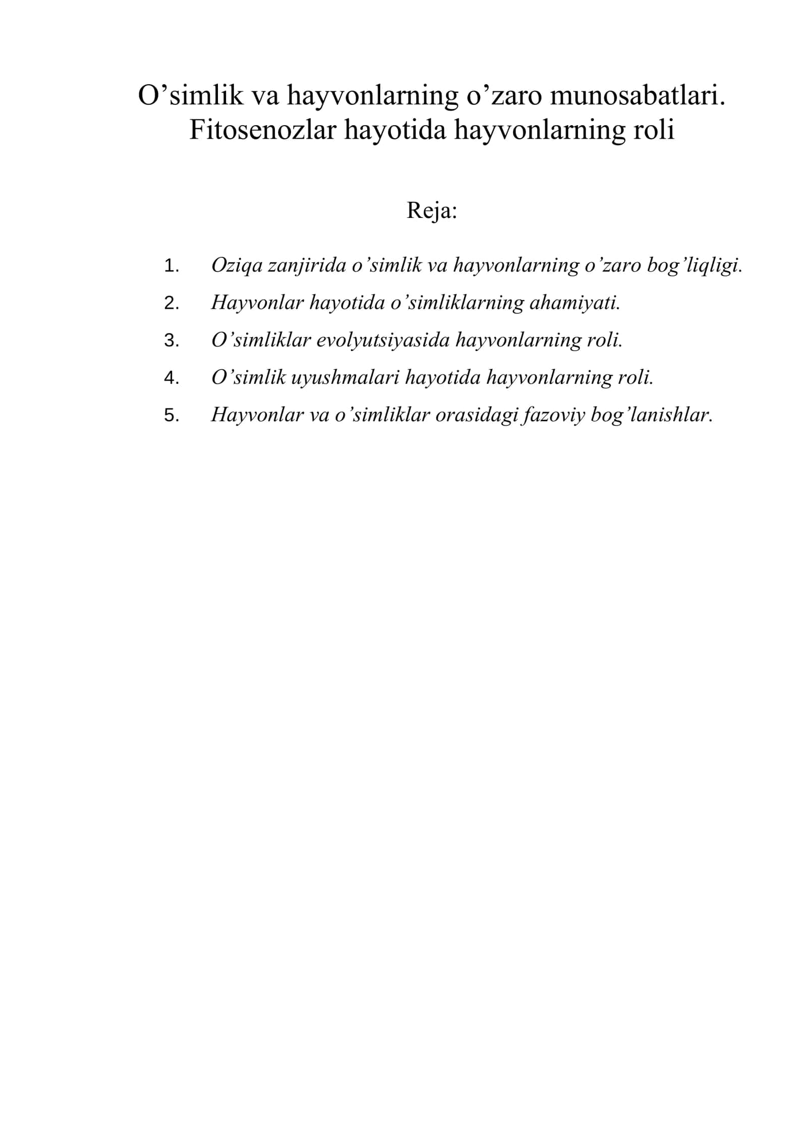 O’simlik va hayvonlarning o’zaro munosabatlari 1