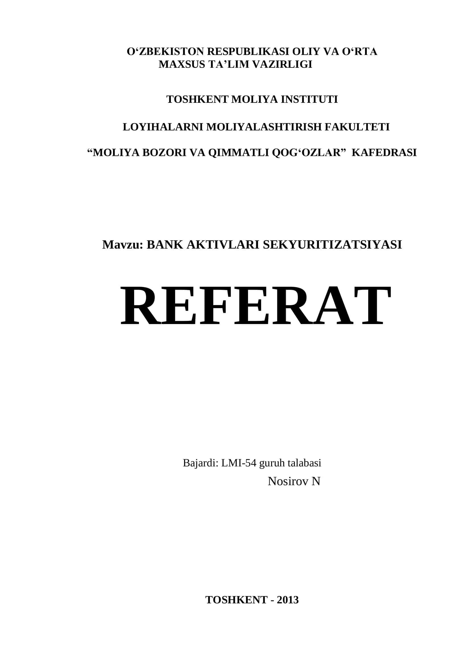 BANK AKTIVLARI SEKYURITIZATSIYASI 1